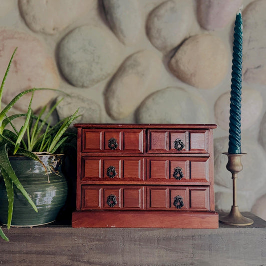 Vintage Sanyei Miniature Wooden Chest of Drawers/Jewelry Music Box