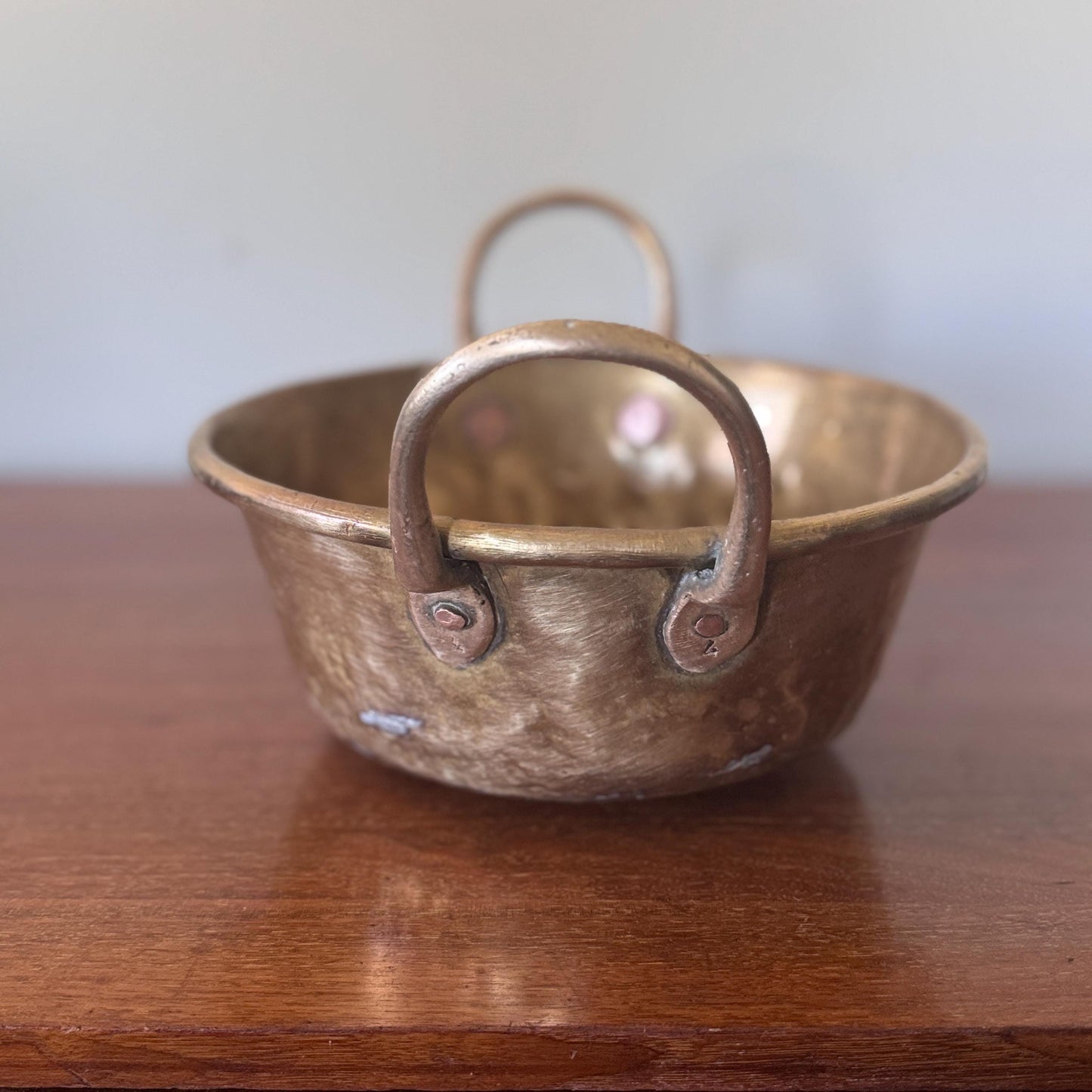 Vintage Hand-Hammered Solid Brass Bowl with Handles