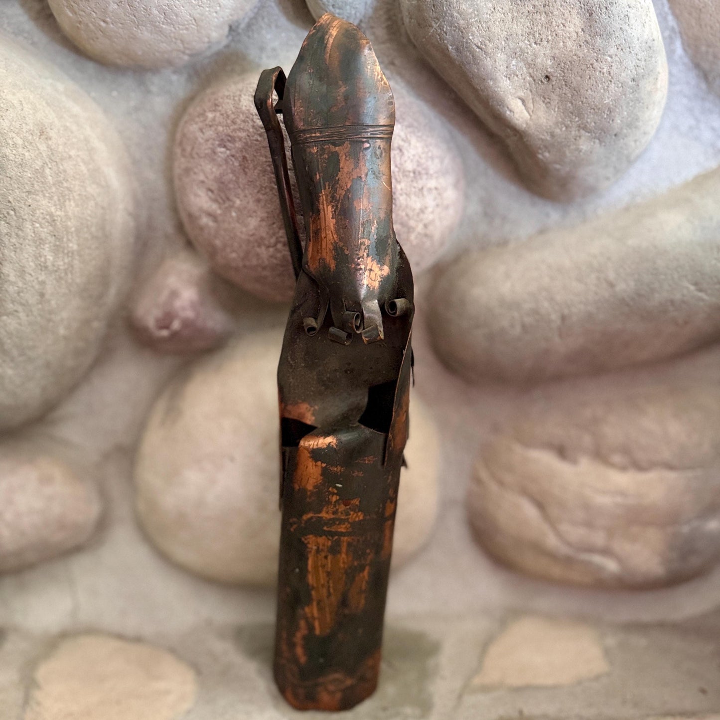 Vintage Brutalist Copper Sculpture: Signed Fergus O'Malley Irish Saint Figure