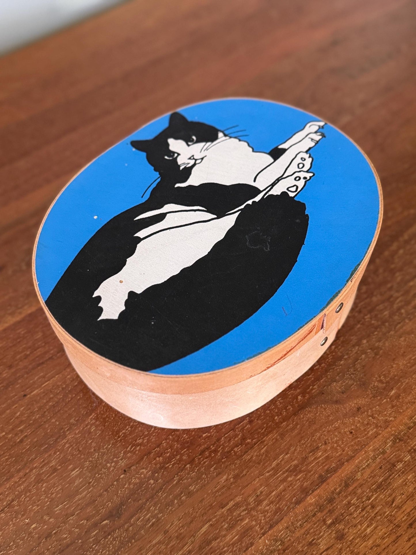 Vintage Cat Illustration Shaker Boxes – Wooden Black & White Tuxedo Cat Art Storage Set