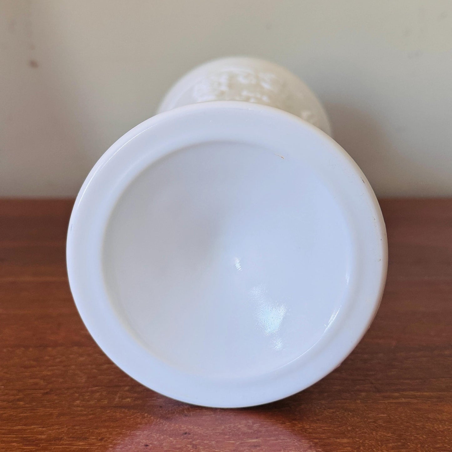 Vintage Milk Glass Grapevine Pedestal Vase – 10” Tall