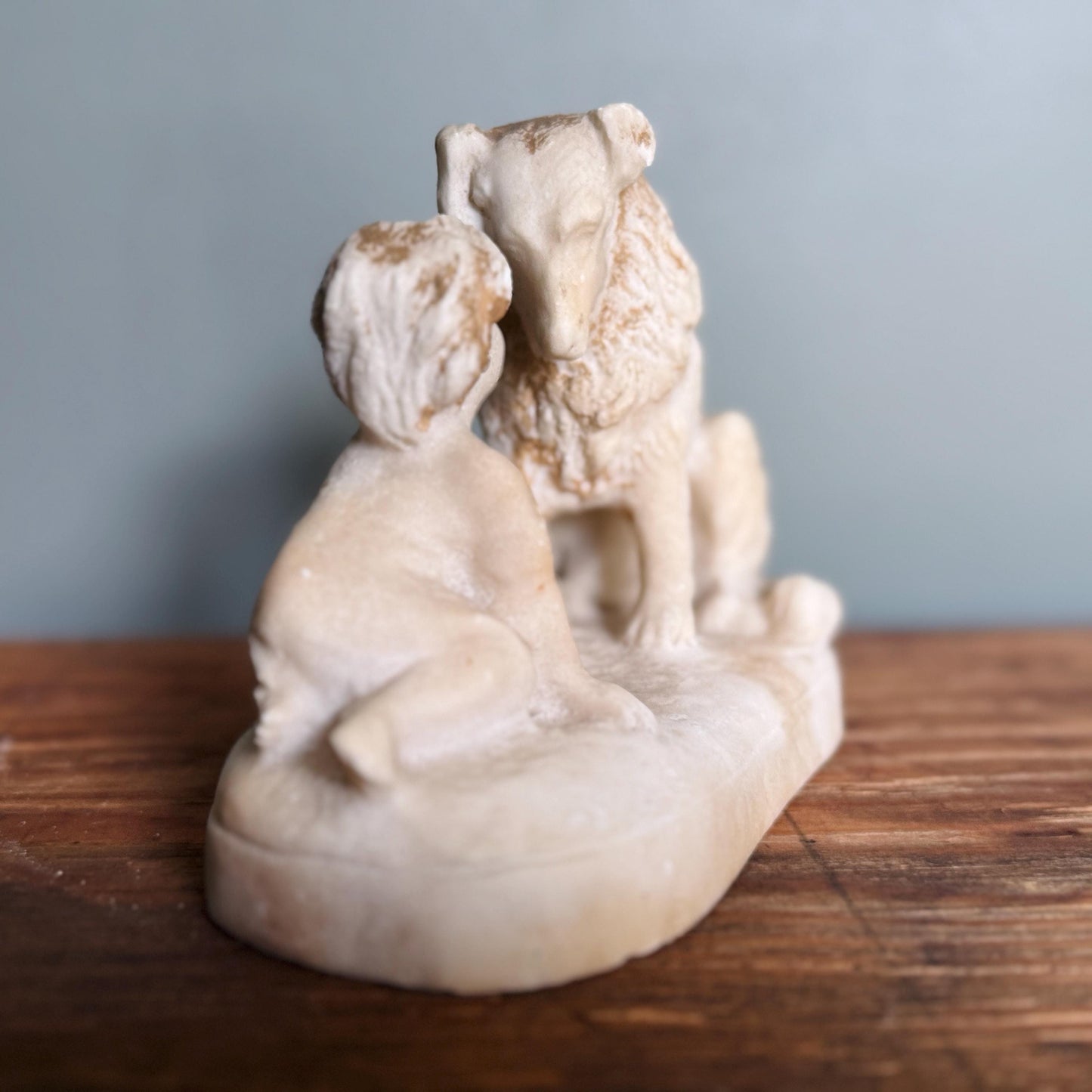 Chalkware Child & Collie Dog Figurine Whimsical Loyalty Friendship Sculpture | Nursery or Mantel Decor