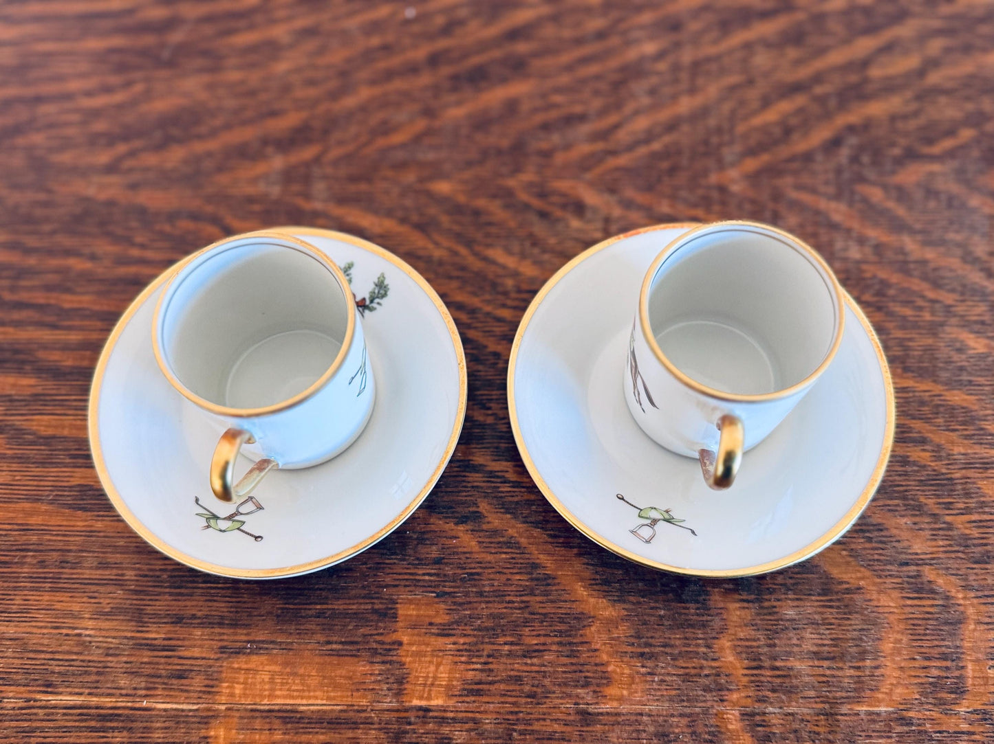 Vintage Horse Rider Set of Hertel Jacob Bavaria Porcelain Demitasse Cups