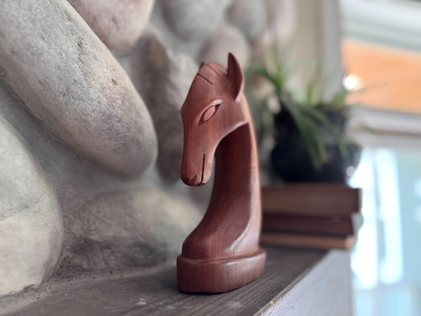 Hand-Carved Wooden Horse Head Figurine – Mid-Century Modern Style Decor