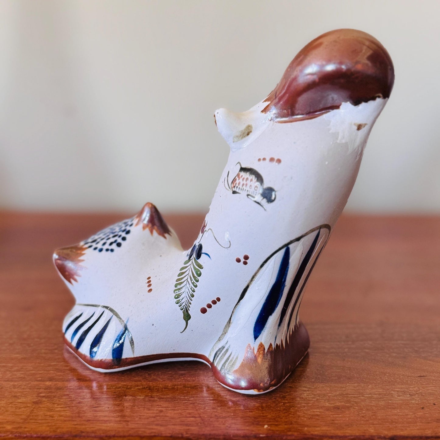 Vintage Tonalá Pottery Cat Figurine | Hand-Painted Mexican Folk Art