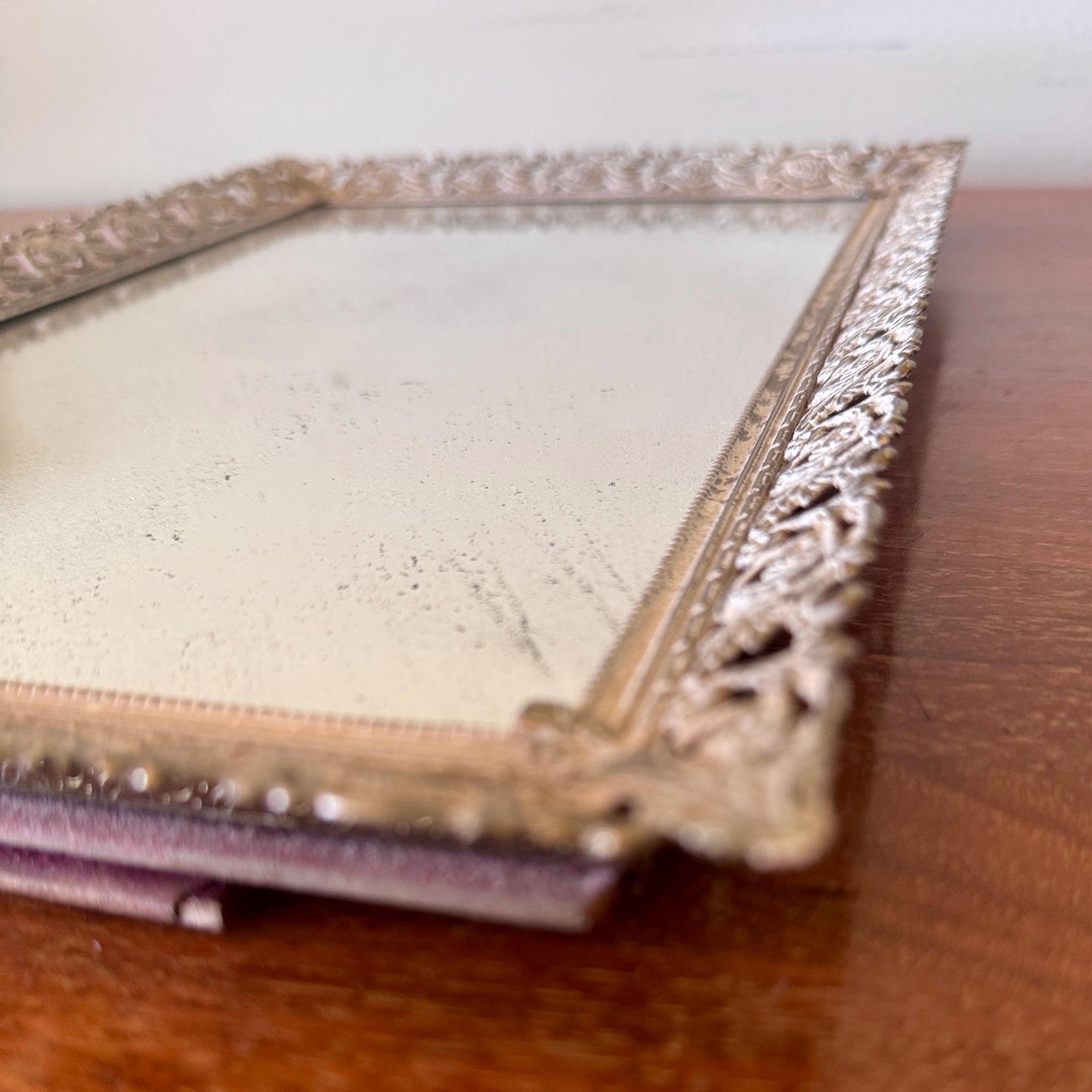 Vintage Hollywood Regency Mirrored Tray | Gilt Filigree Perfume Display