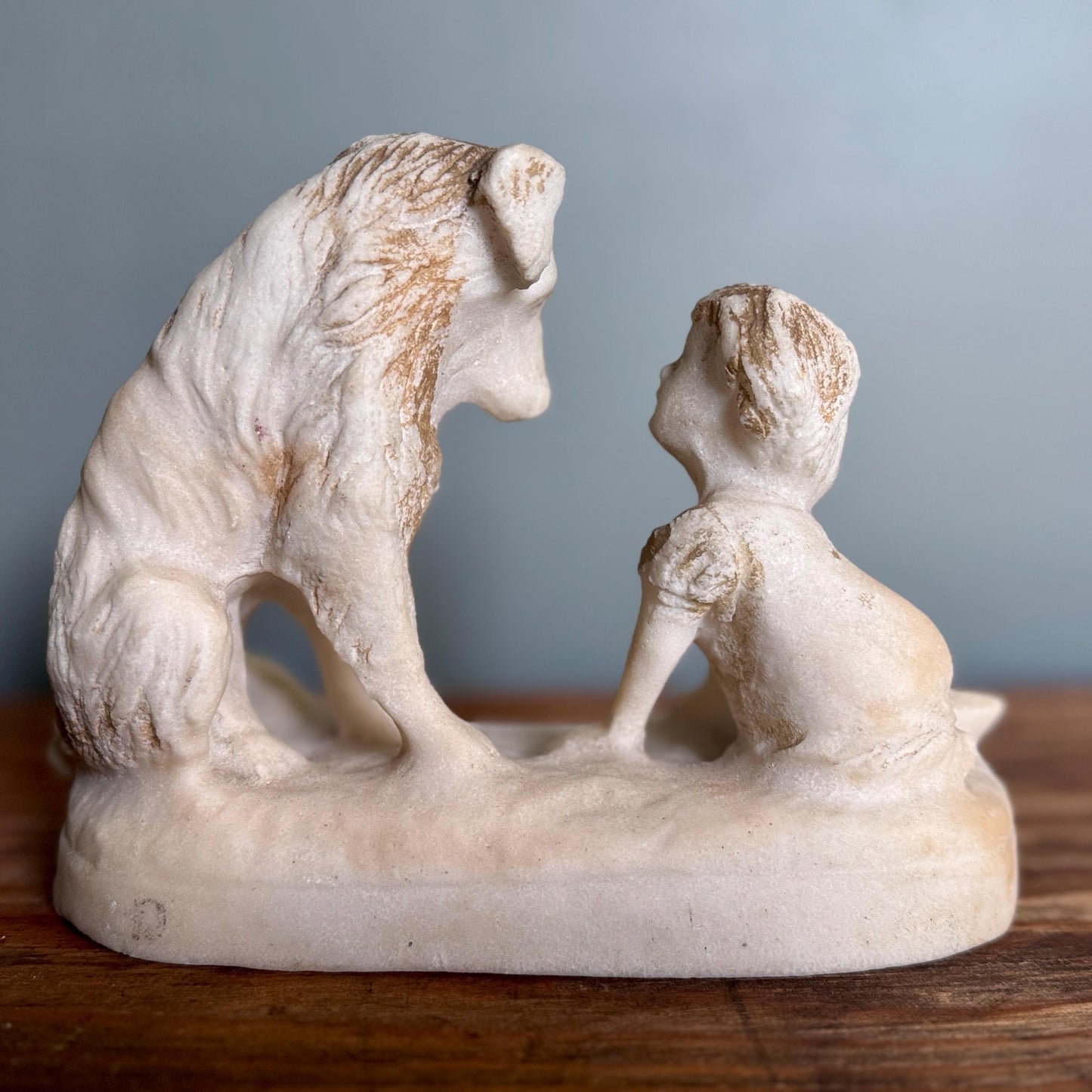 Chalkware Child & Collie Dog Figurine Whimsical Loyalty Friendship Sculpture | Nursery or Mantel Decor