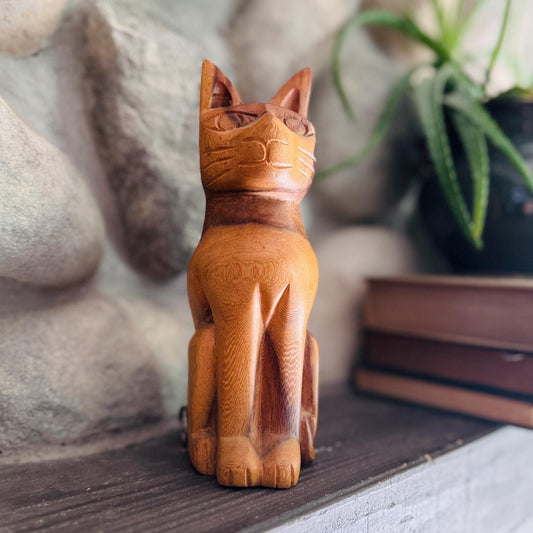 Vintage Hand Carved Wooden Mid Century Modern Cat Sculpture