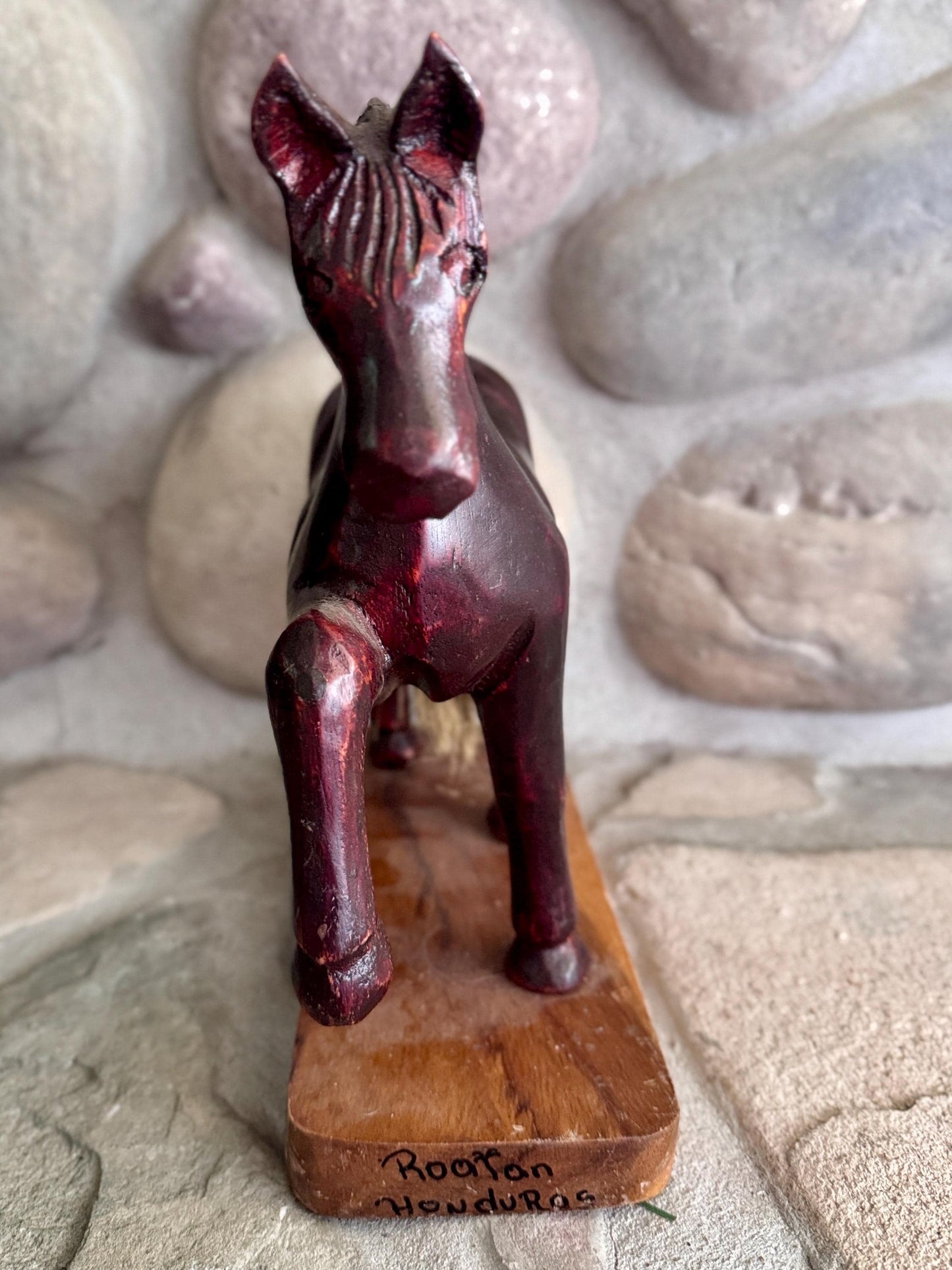 Hand-Carved Wooden Dressage Piaffe Horse Statue – Roatán, Honduras Folk Art – Equestrian Décor