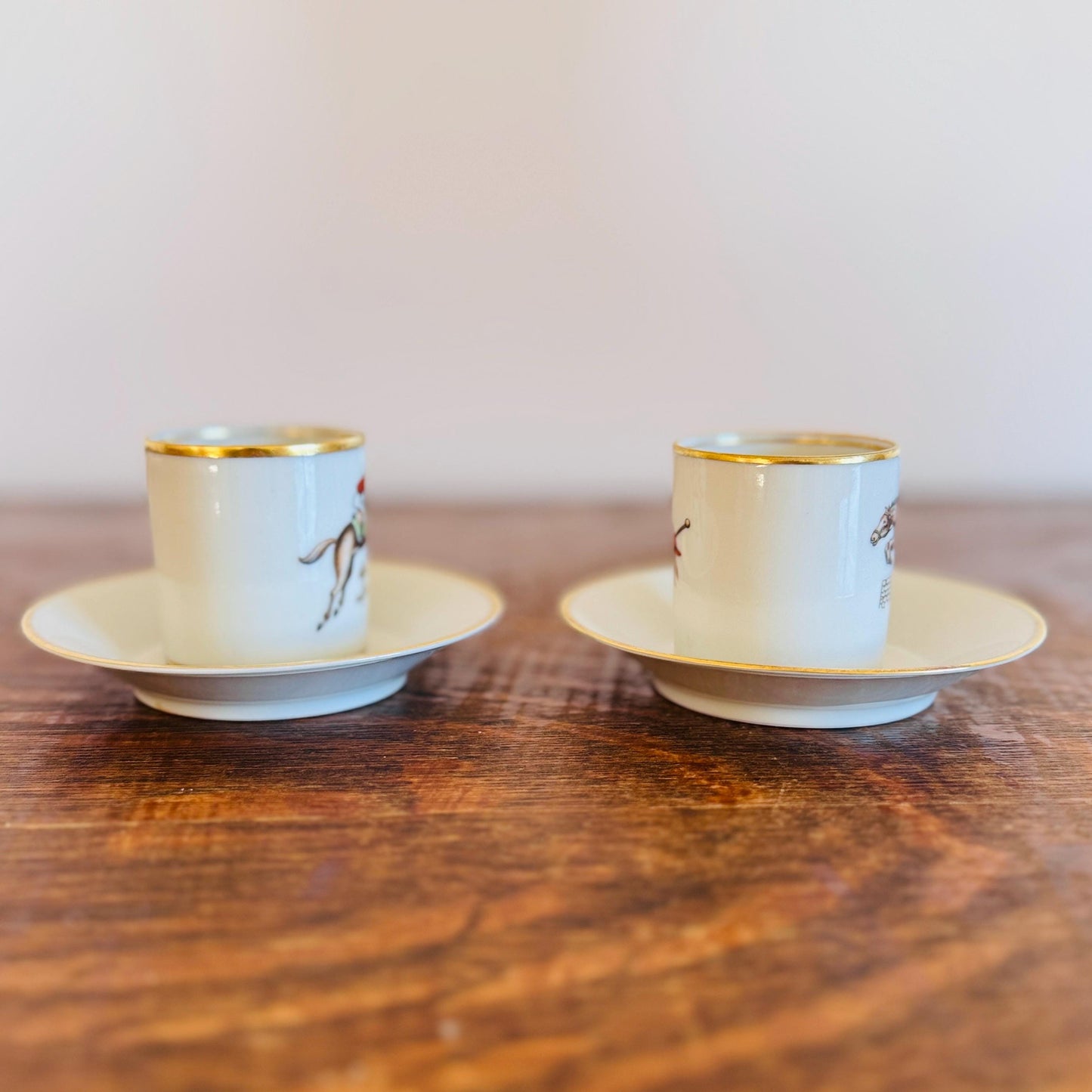 Vintage Horse Rider Set of Hertel Jacob Bavaria Porcelain Demitasse Cups