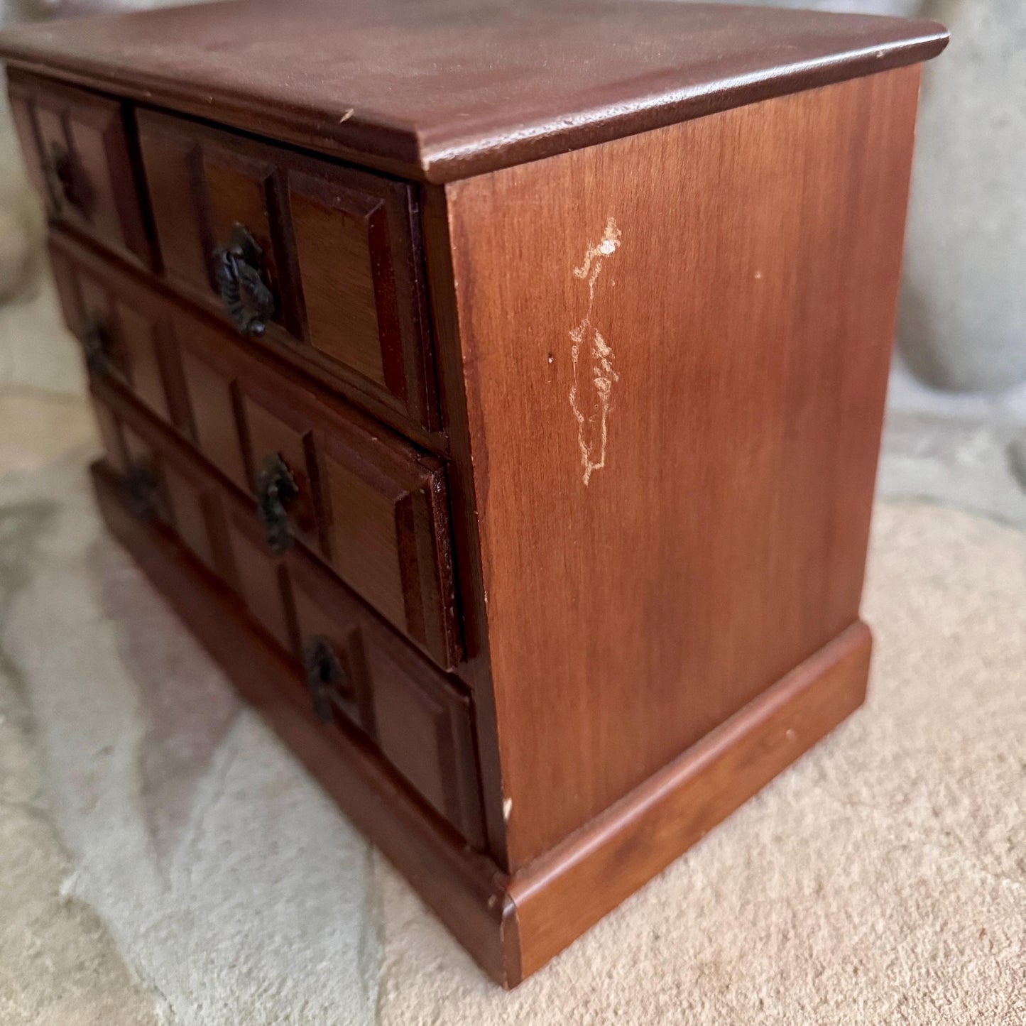 Vintage Sanyei Miniature Wooden Chest of Drawers/Jewelry Music Box