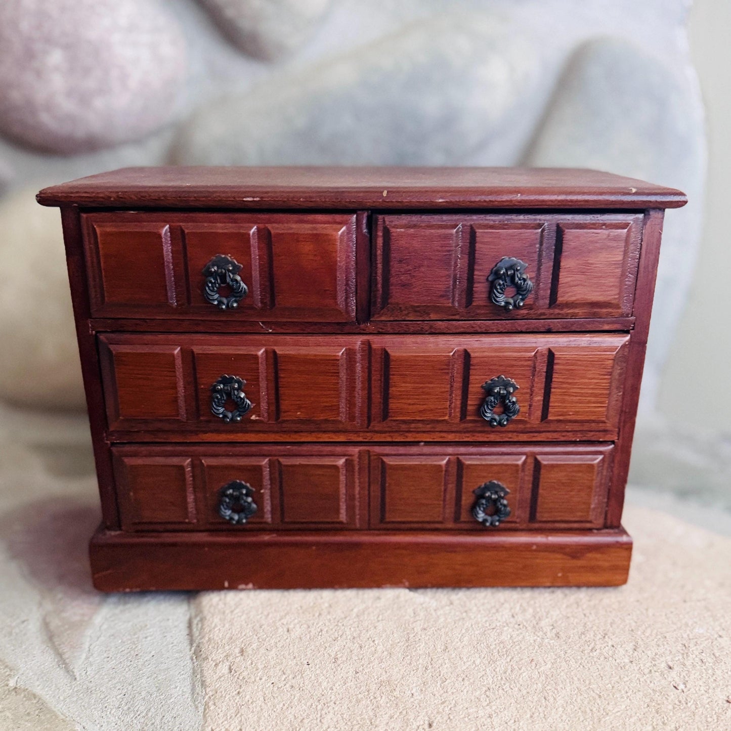 Vintage Sanyei Miniature Wooden Chest of Drawers/Jewelry Music Box