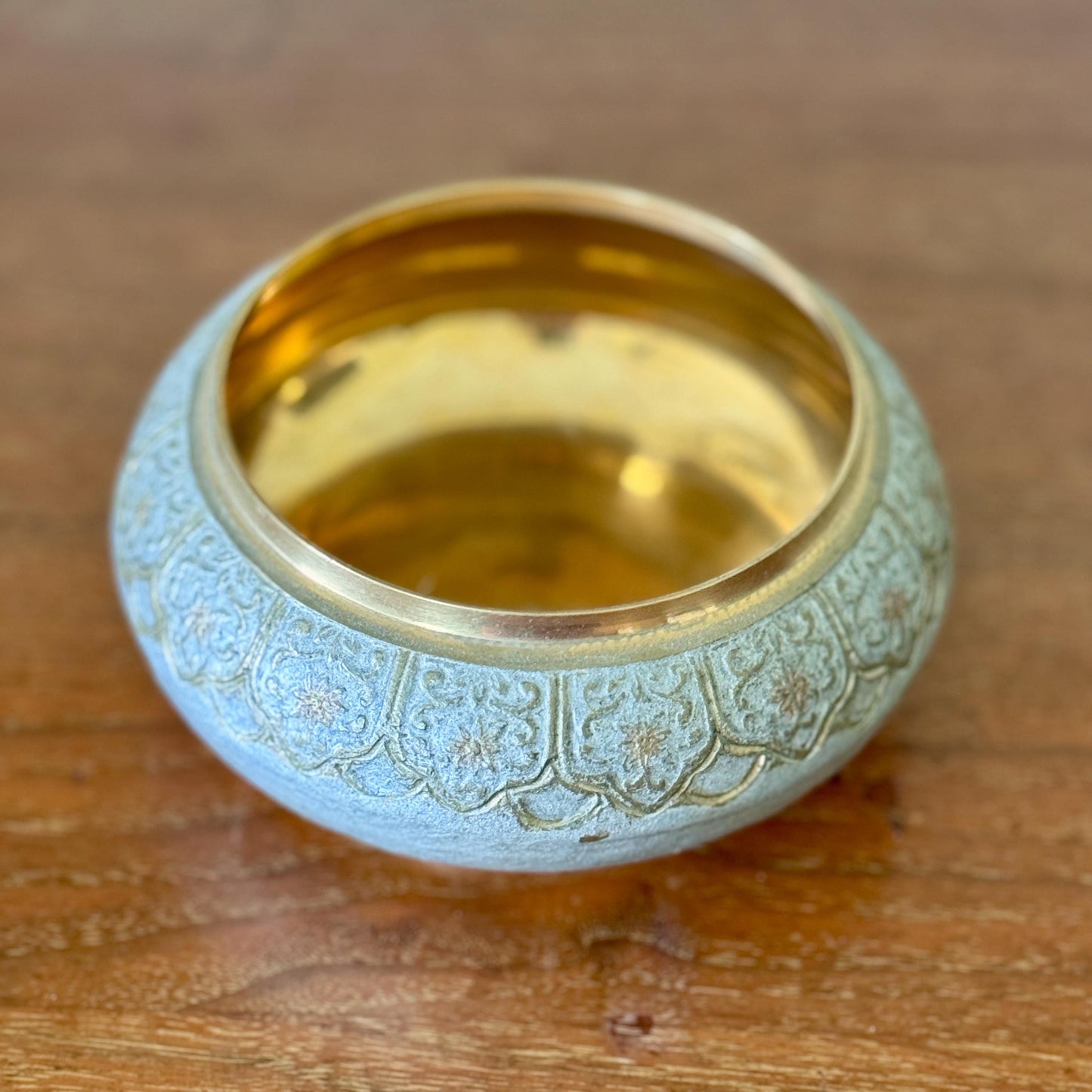 Vintage Brass two toned Blue Gray Trinket Bowl Dish that was Made in India