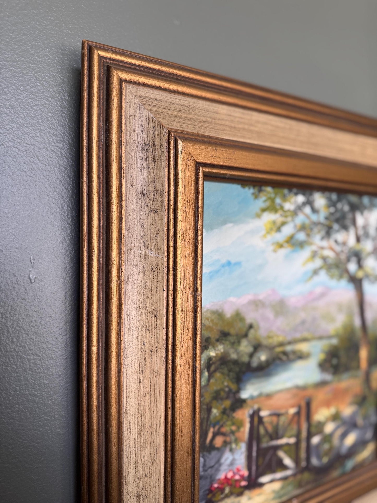 Vintage Framed Oil Painting: Rustic Country Landscape by Ann Matzko