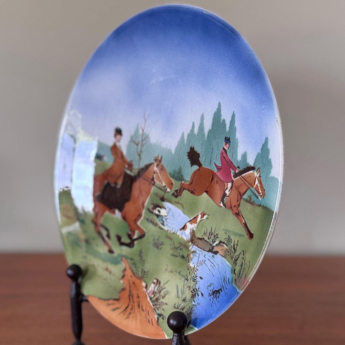 Antique German Equestrian Fox Hunt Plate: Ralph Lauren English Country Style