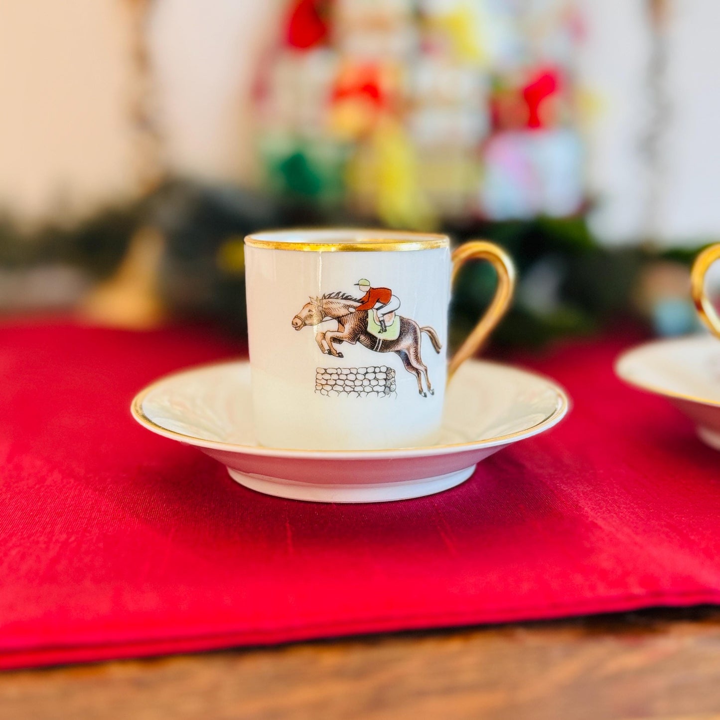 Vintage Horse Rider Set of Hertel Jacob Bavaria Porcelain Demitasse Cups