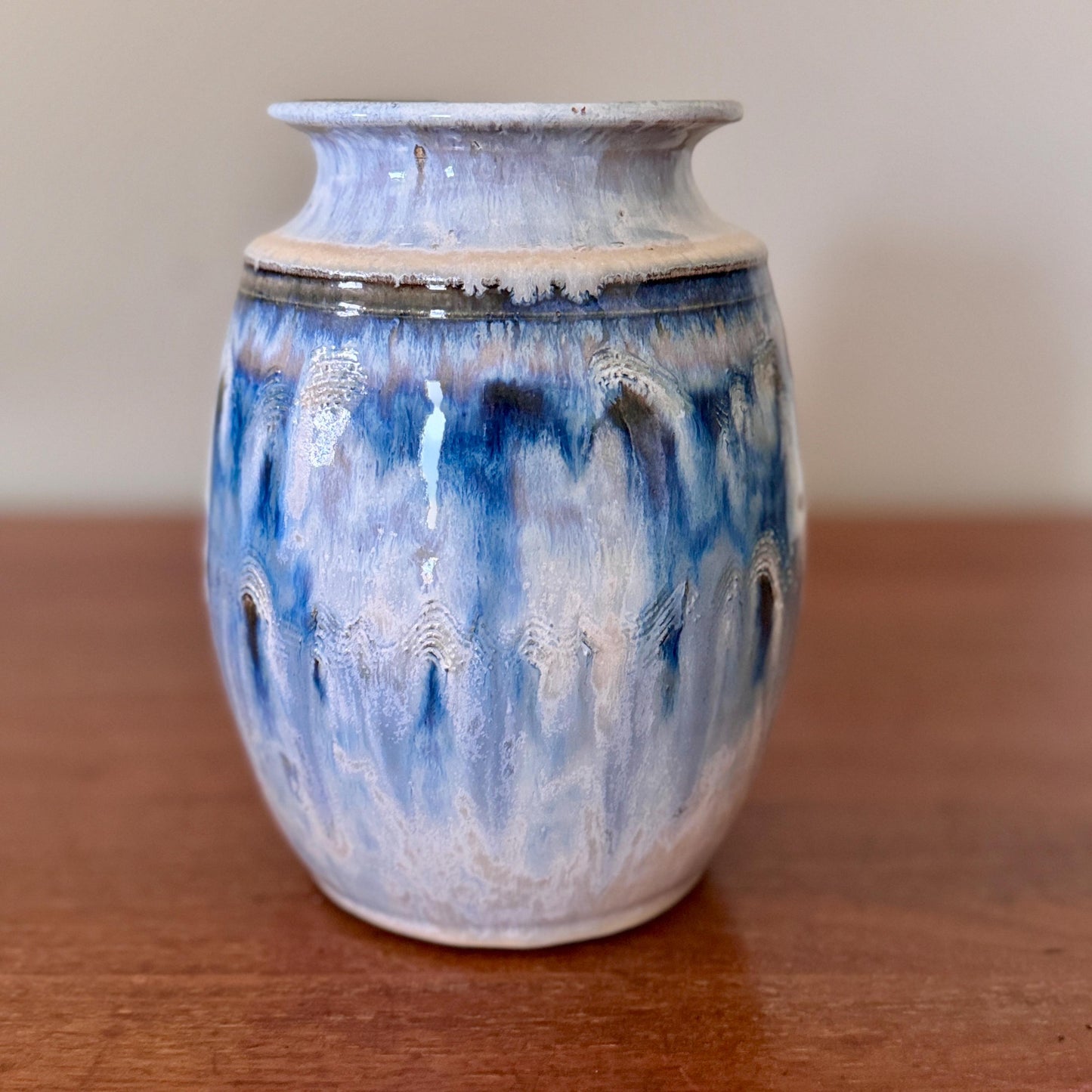 Handmade Blue Drip Glaze Pottery Vase by Joe Chomyn (8-inch)