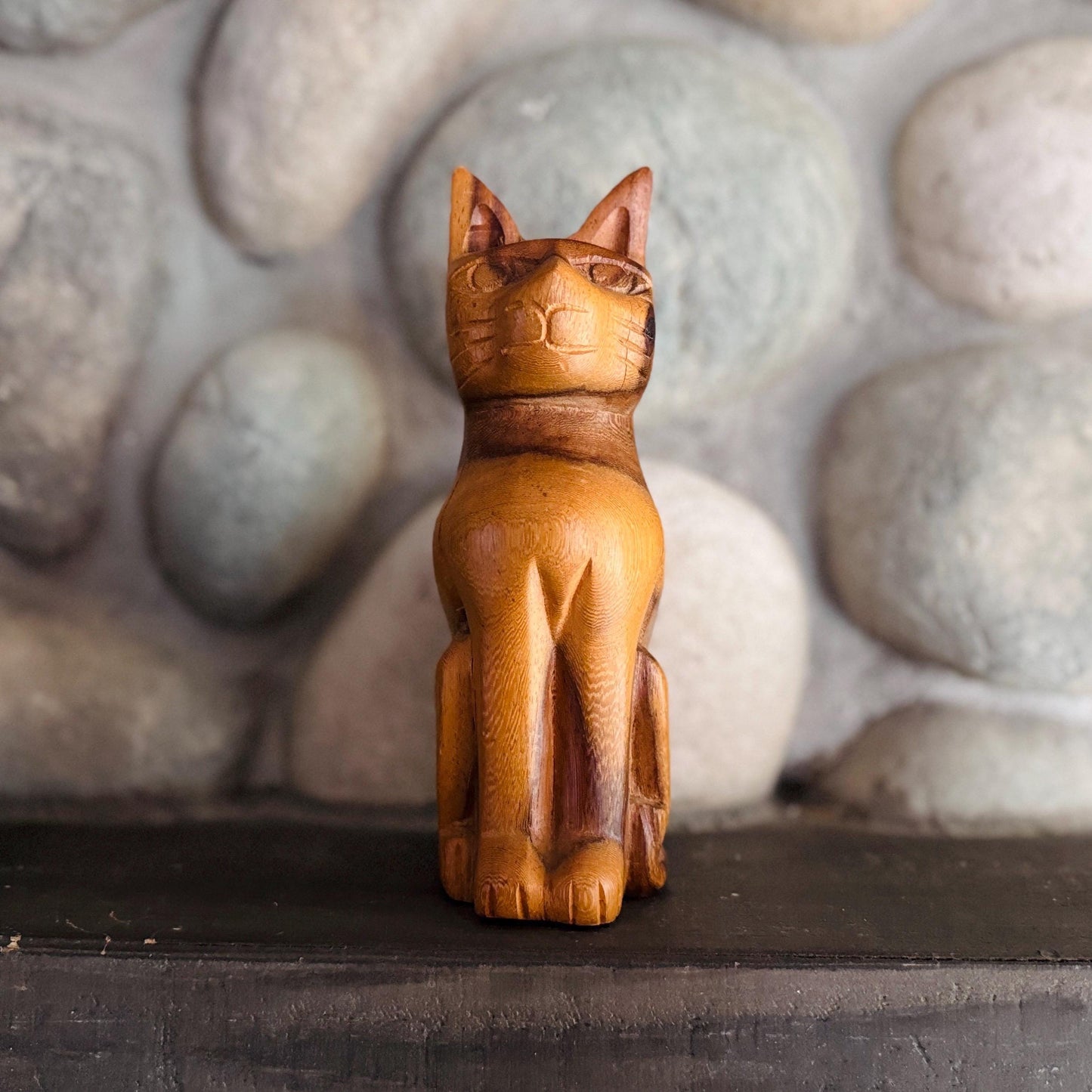 Vintage Hand Carved Wooden Mid Century Modern Cat Sculpture