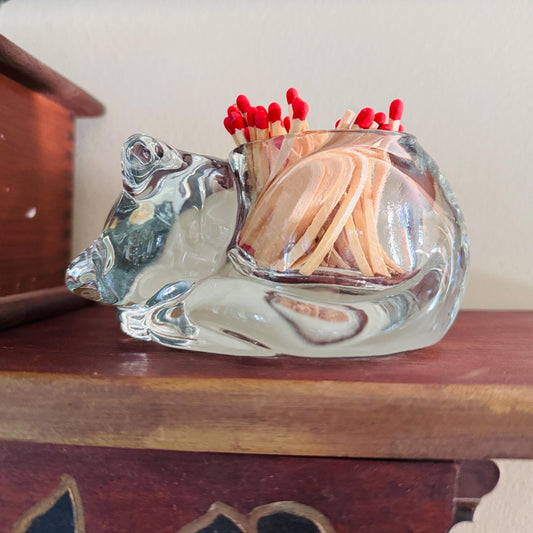 Vintage Indiana Glass Cat Votive: Sleeping Cat Candle Holder