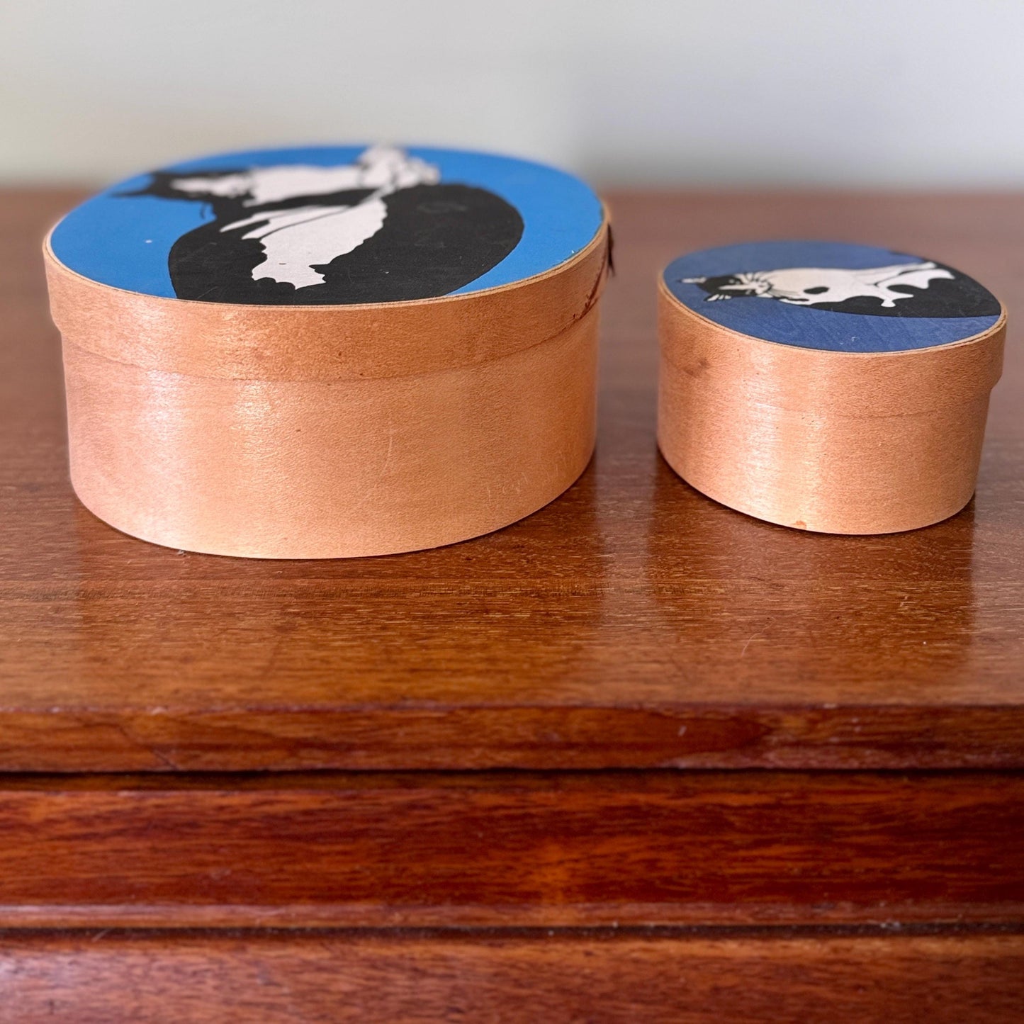 Vintage Cat Illustration Shaker Boxes – Wooden Black & White Tuxedo Cat Art Storage Set