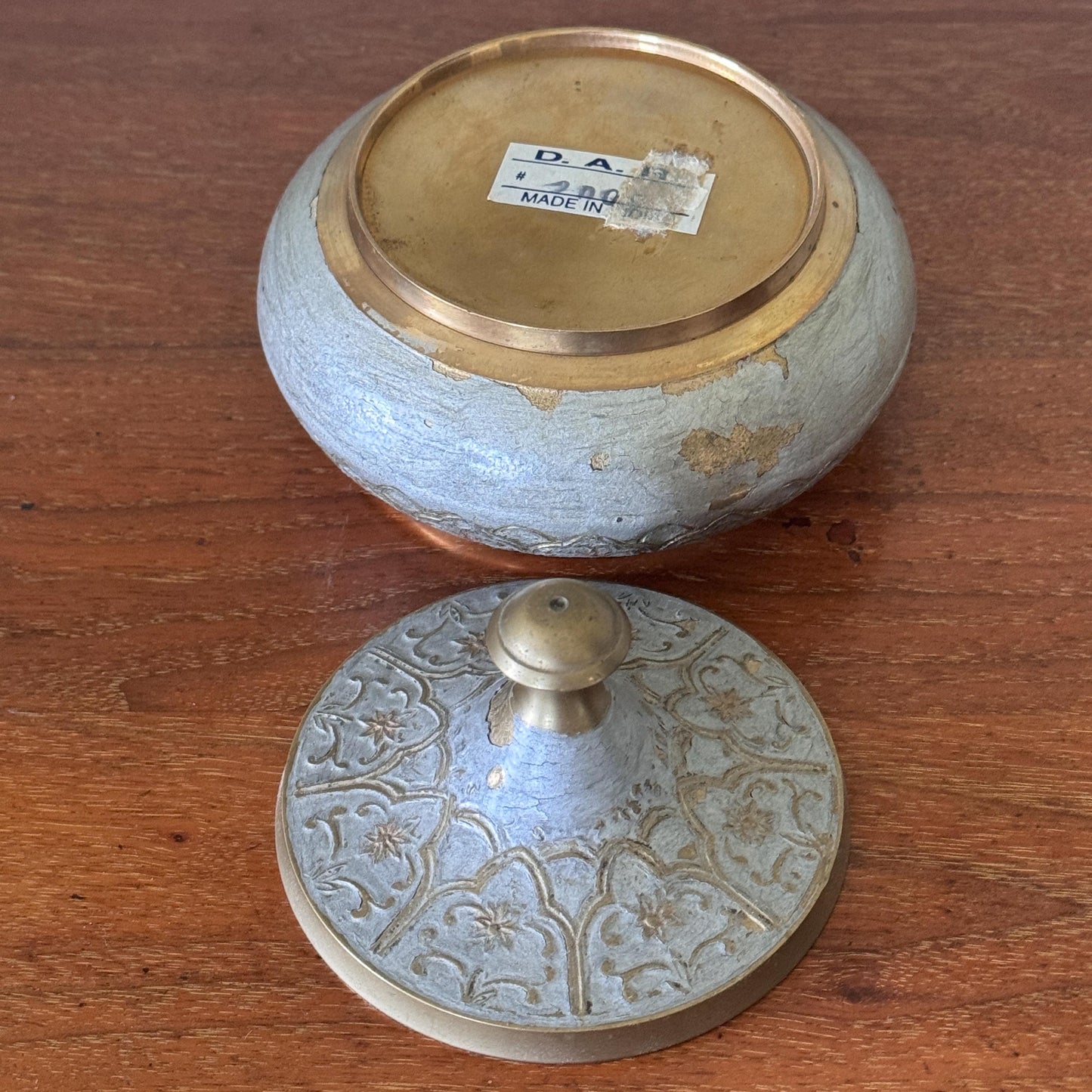 Vintage Brass two toned Blue Gray Trinket Bowl Dish that was Made in India