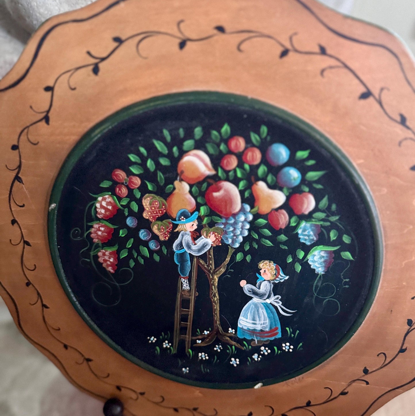 Hand-Painted Folk Art Decorative Wooden Charger Plate Artist Signed Collector Quality