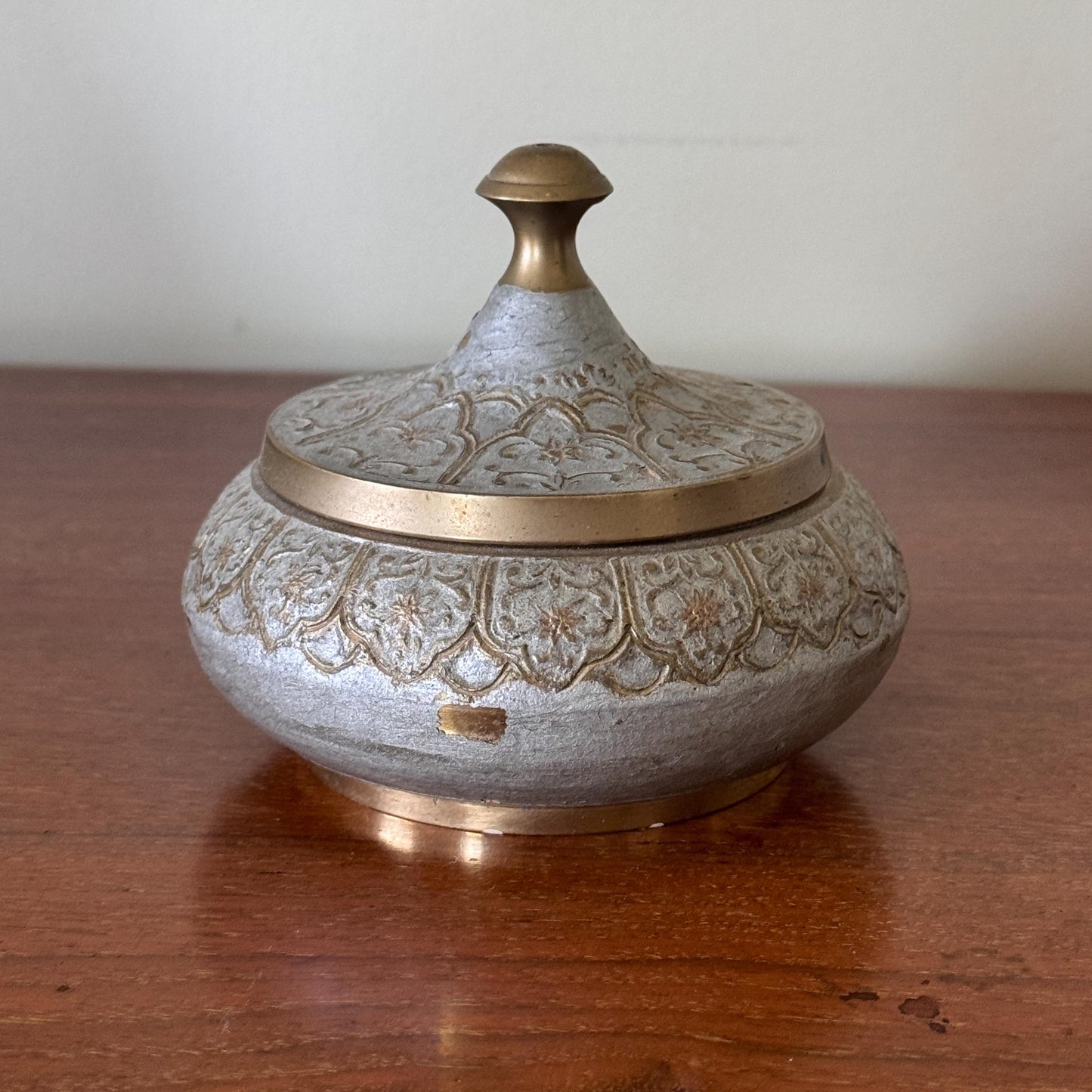 Vintage Brass two toned Blue Gray Trinket Bowl Dish that was Made in India
