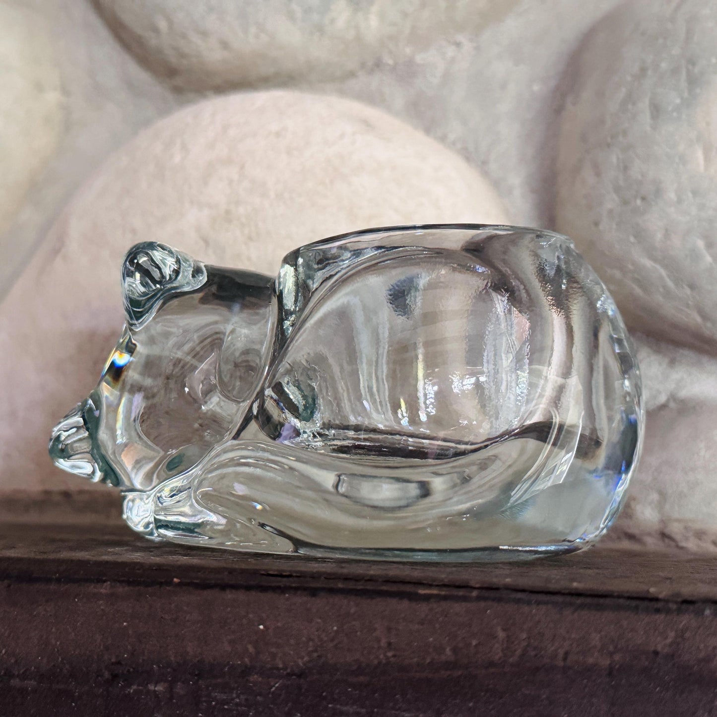 Vintage Indiana Glass Cat Votive: Sleeping Cat Candle Holder
