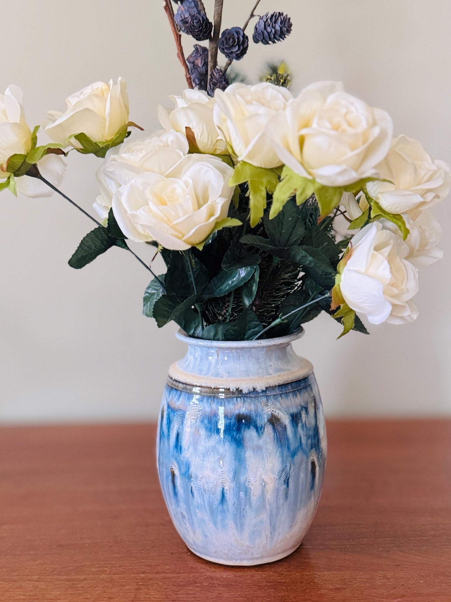Handmade Blue Drip Glaze Pottery Vase by Joe Chomyn (8-inch)
