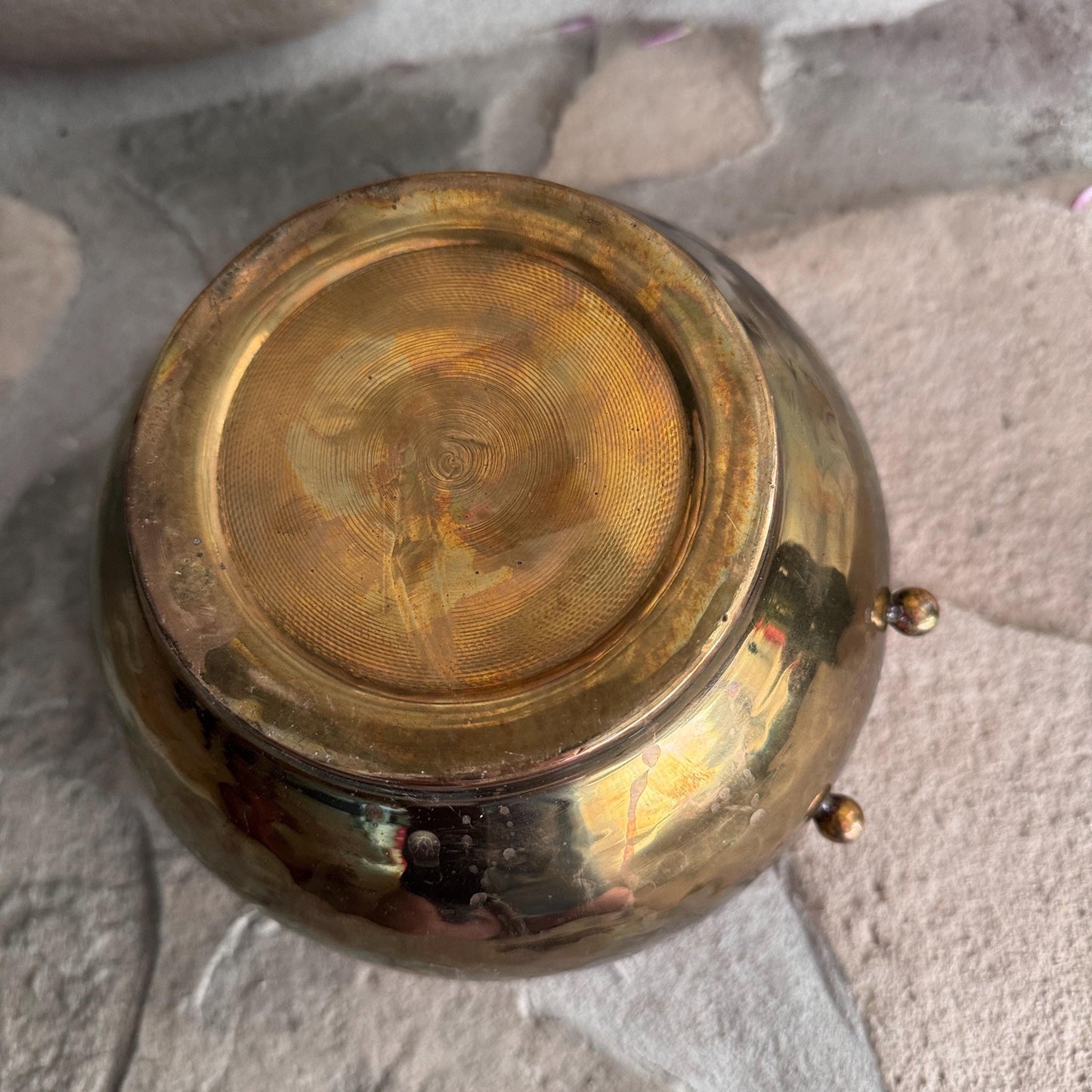 Vintage Hammered Brass Pot with Rope Detail: Boho Planter Bowl