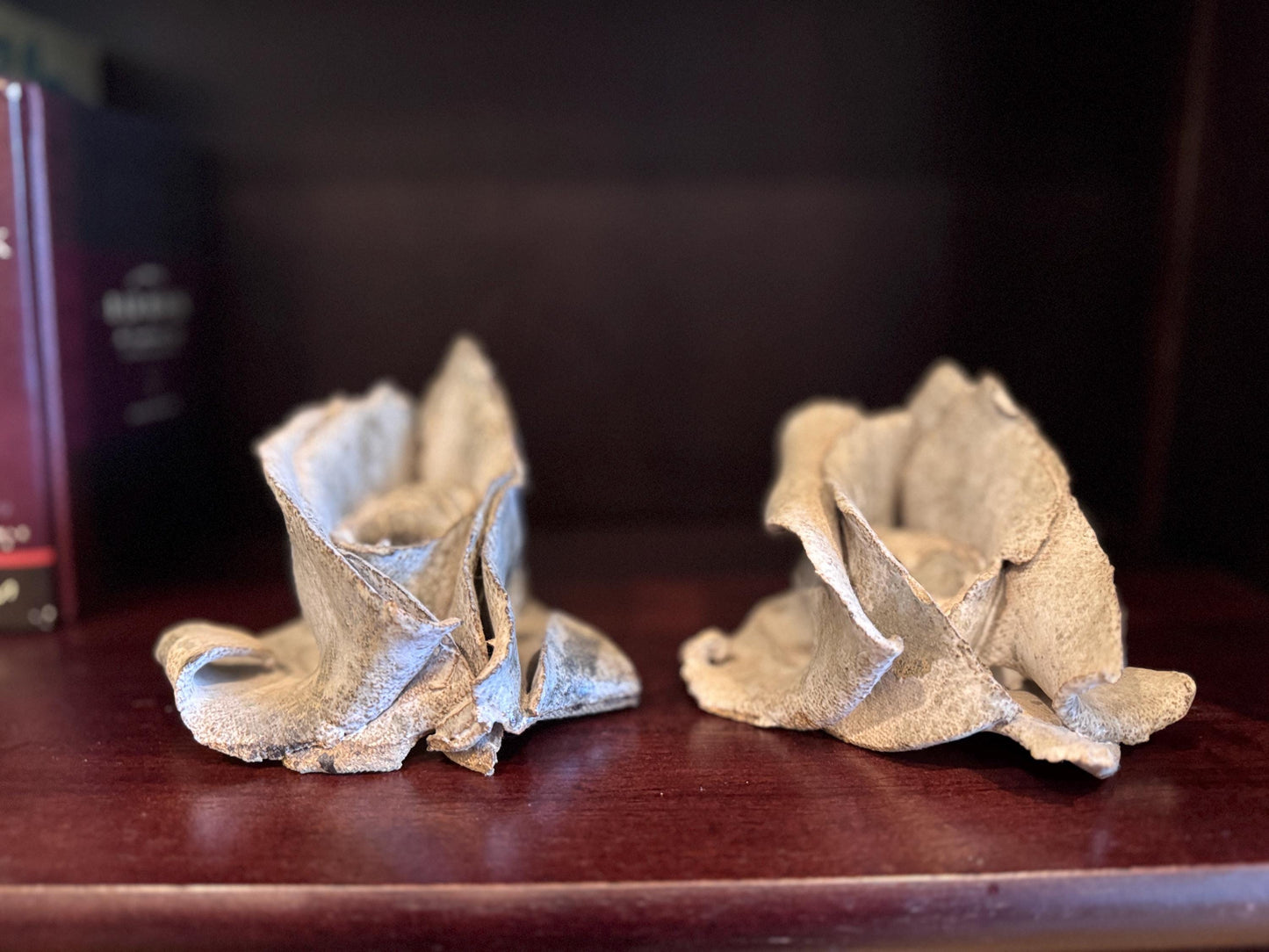 Vintage Sculpted Concrete Candle Holder Set: Rose Flower Design