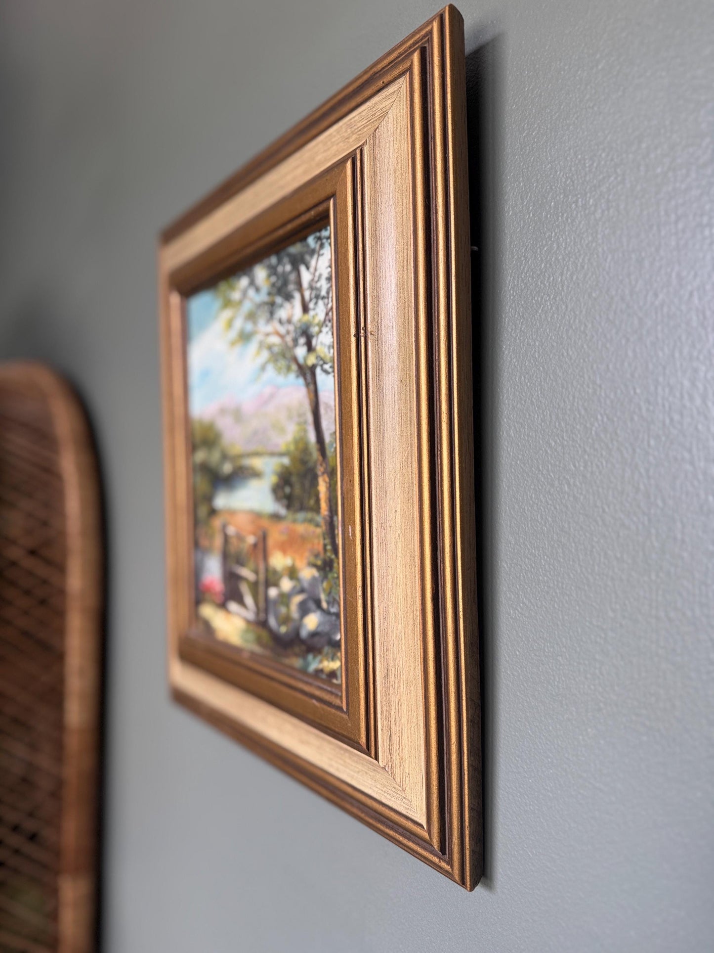 Vintage Framed Oil Painting: Rustic Country Landscape by Ann Matzko