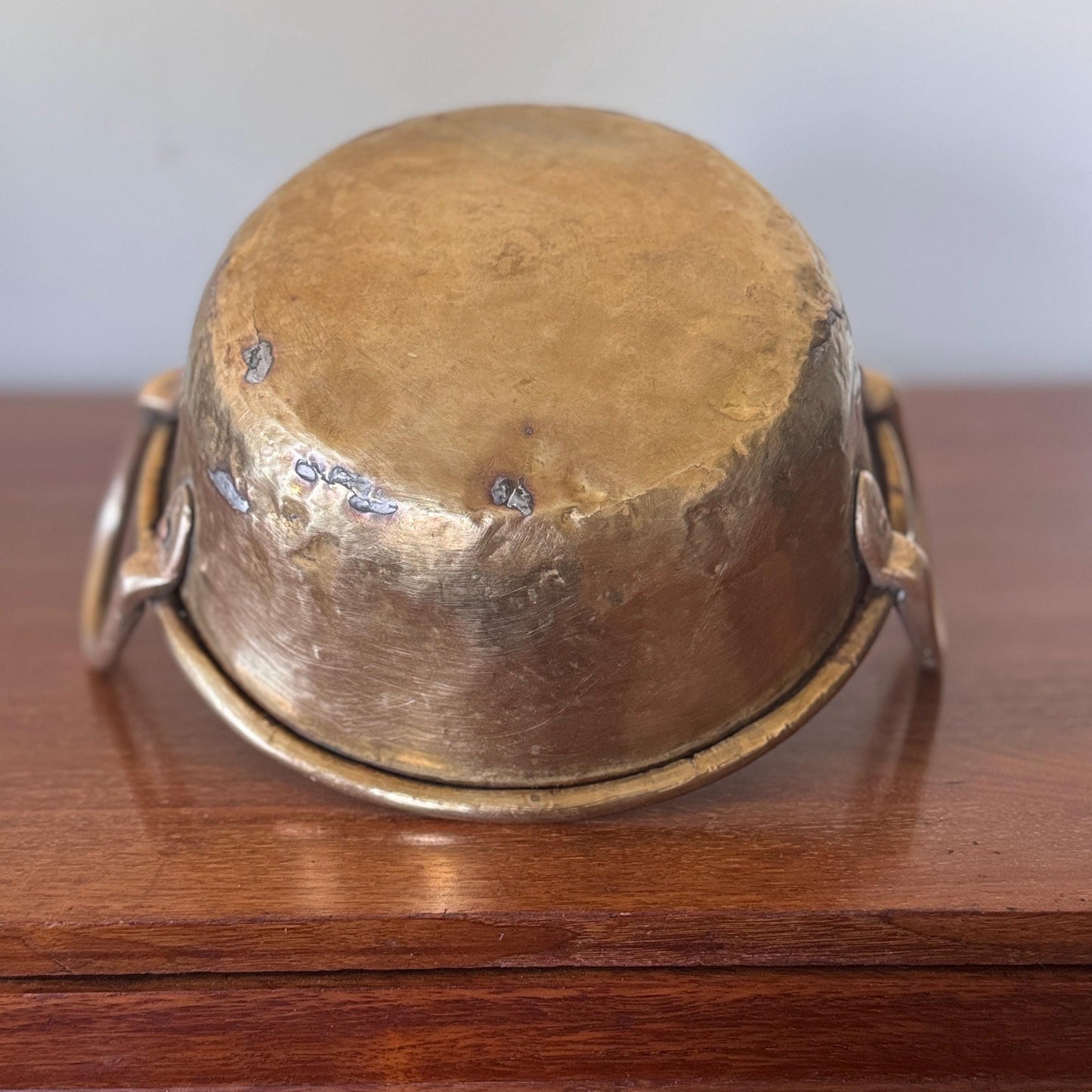 Vintage Hand-Hammered Solid Brass Bowl with Handles
