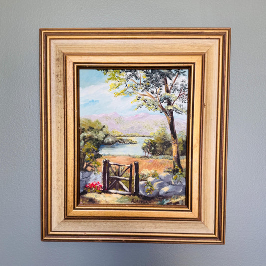 Vintage Framed Oil Painting: Rustic Country Landscape by Ann Matzko