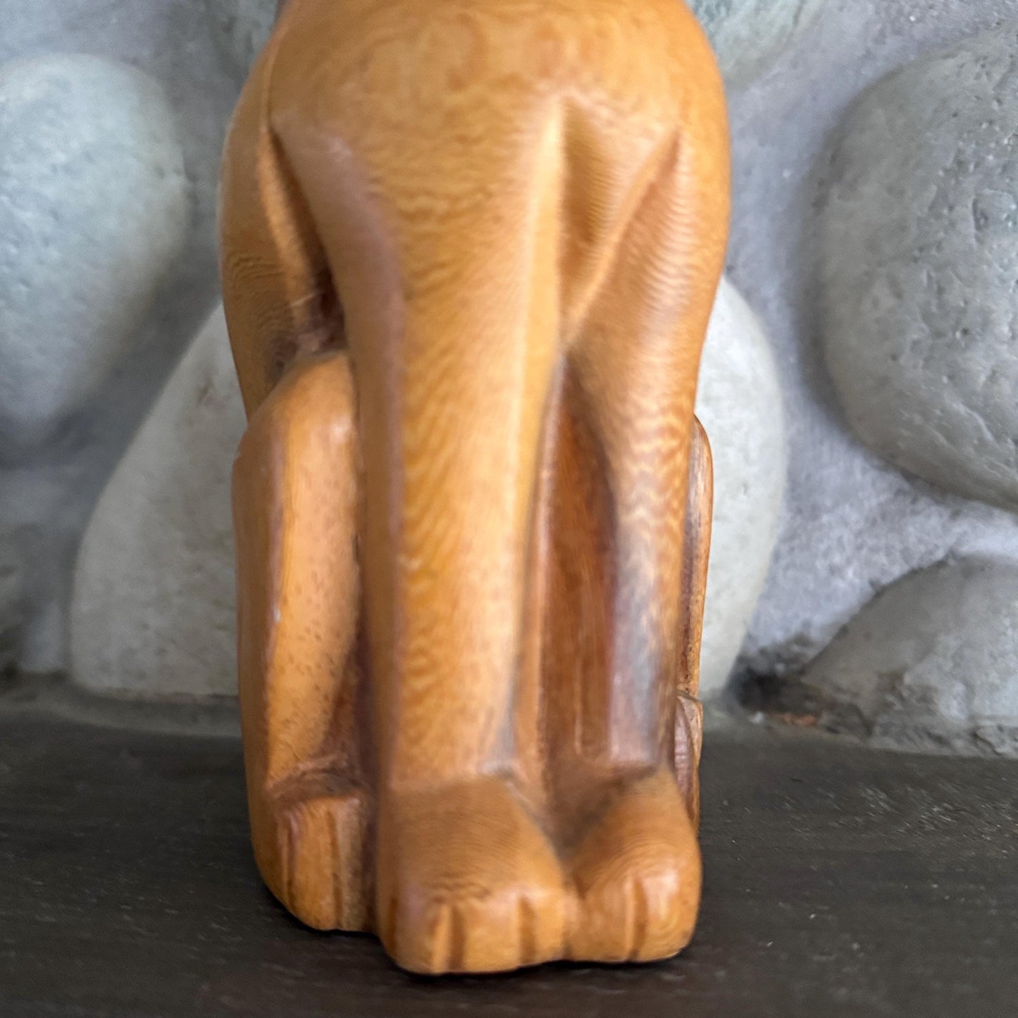 Vintage Hand Carved Wooden Mid Century Modern Cat Sculpture