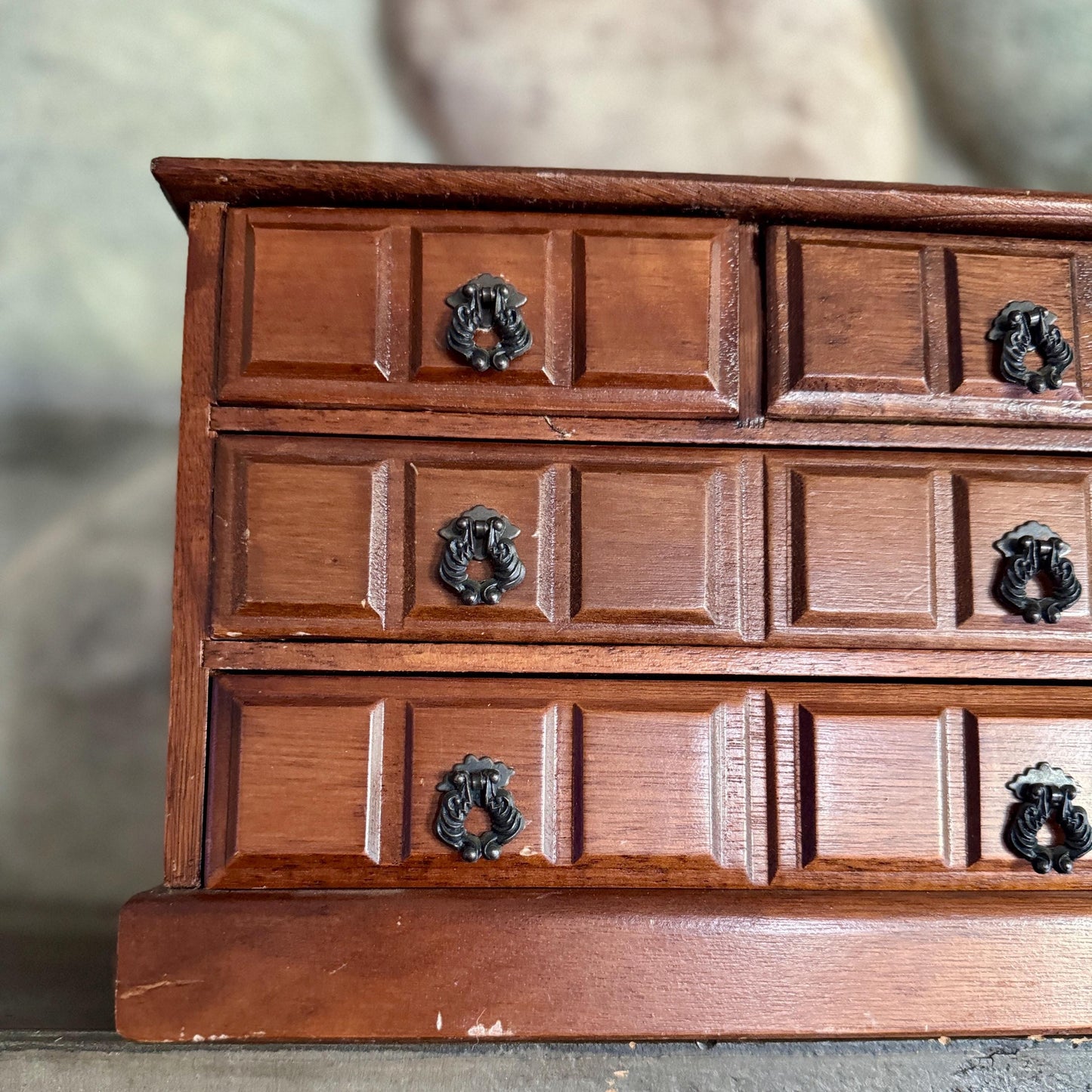 Vintage Sanyei Miniature Wooden Chest of Drawers/Jewelry Music Box
