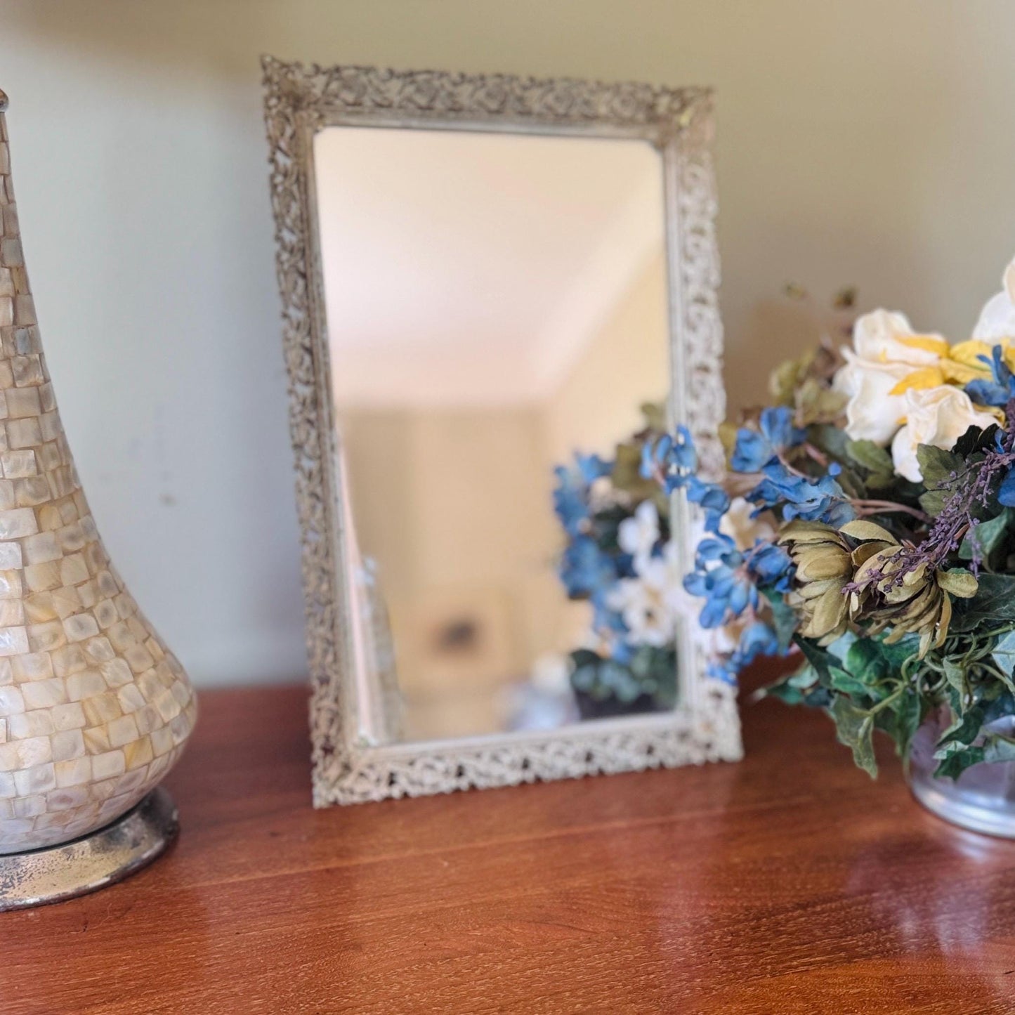 Vintage Hollywood Regency Mirrored Tray | Gilt Filigree Perfume Display