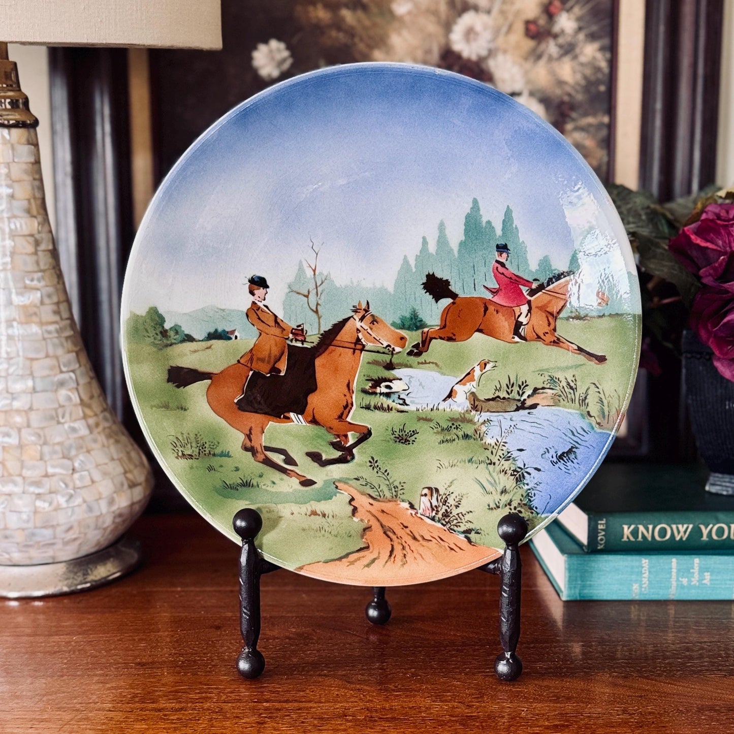 Antique German Equestrian Fox Hunt Plate: Ralph Lauren English Country Style