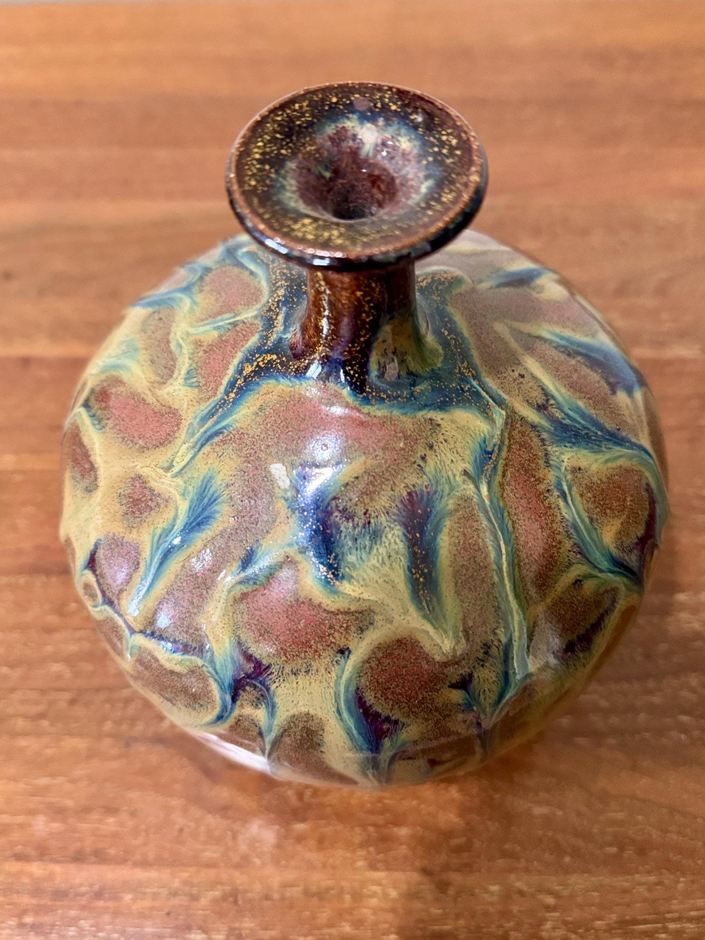 Japanese Style Studio Art Pottery Drip Glaze American Shino Vase, Mid-Century Modern Artisan Decor