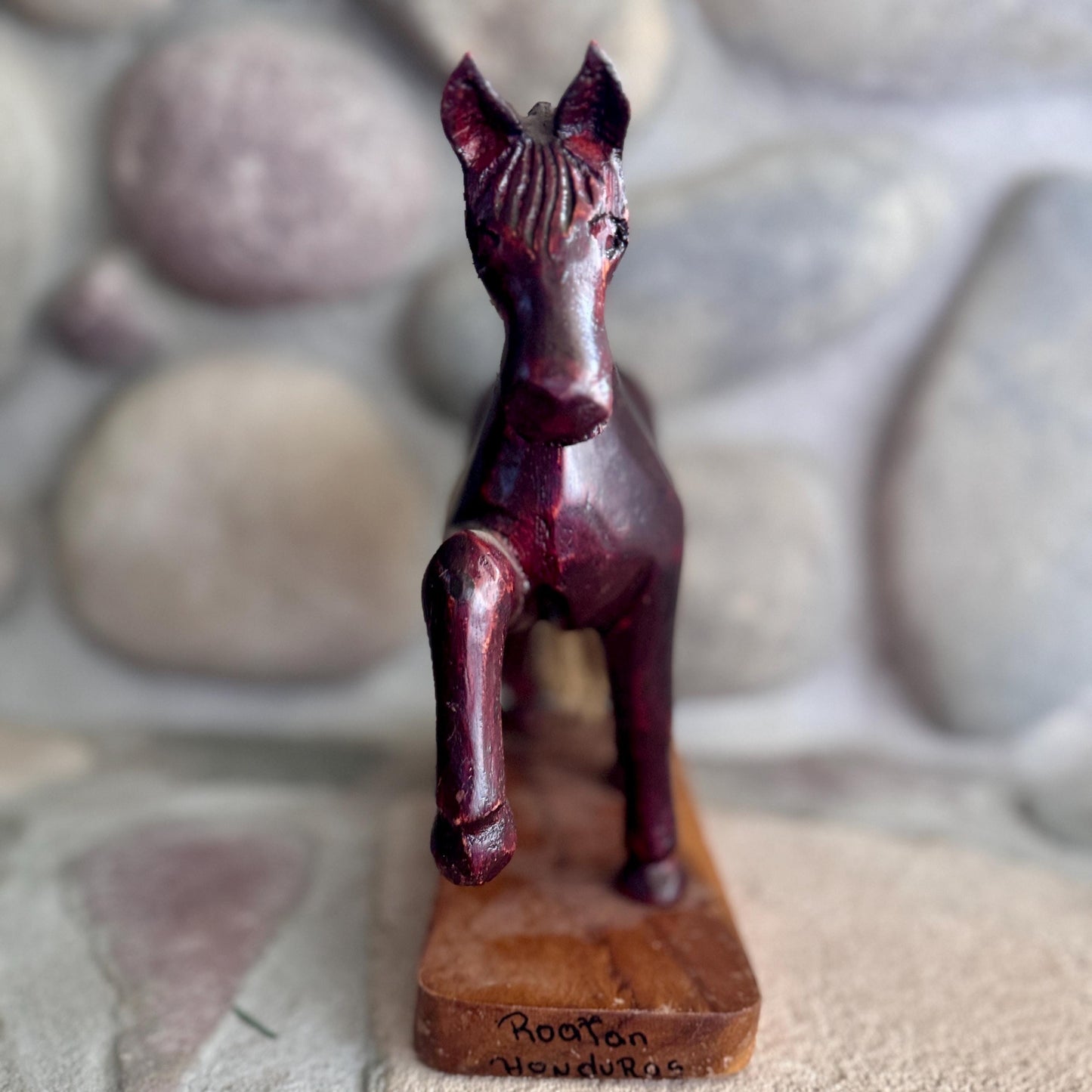 Hand-Carved Wooden Dressage Piaffe Horse Statue – Roatán, Honduras Folk Art – Equestrian Décor