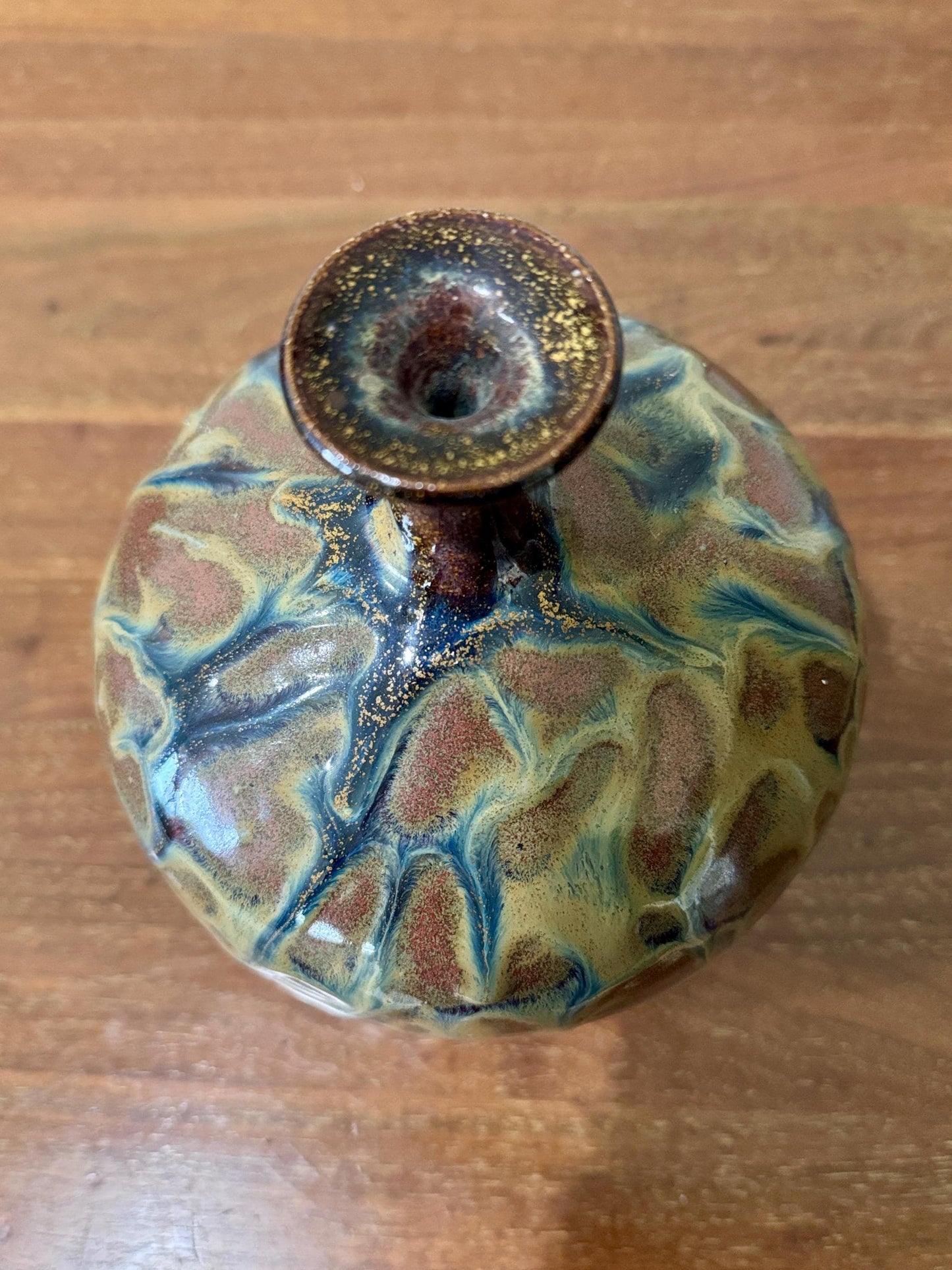 Japanese Style Studio Art Pottery Drip Glaze American Shino Vase, Mid-Century Modern Artisan Decor