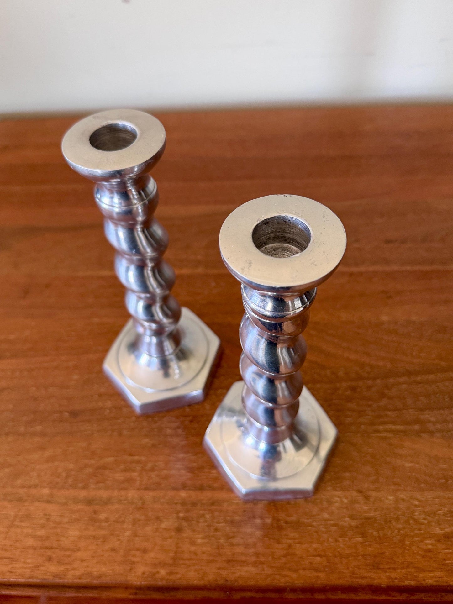 Vintage Aluminum Barley Twist Spiral Candlestick Holder, Taper Candle Pair Mid Century Modern