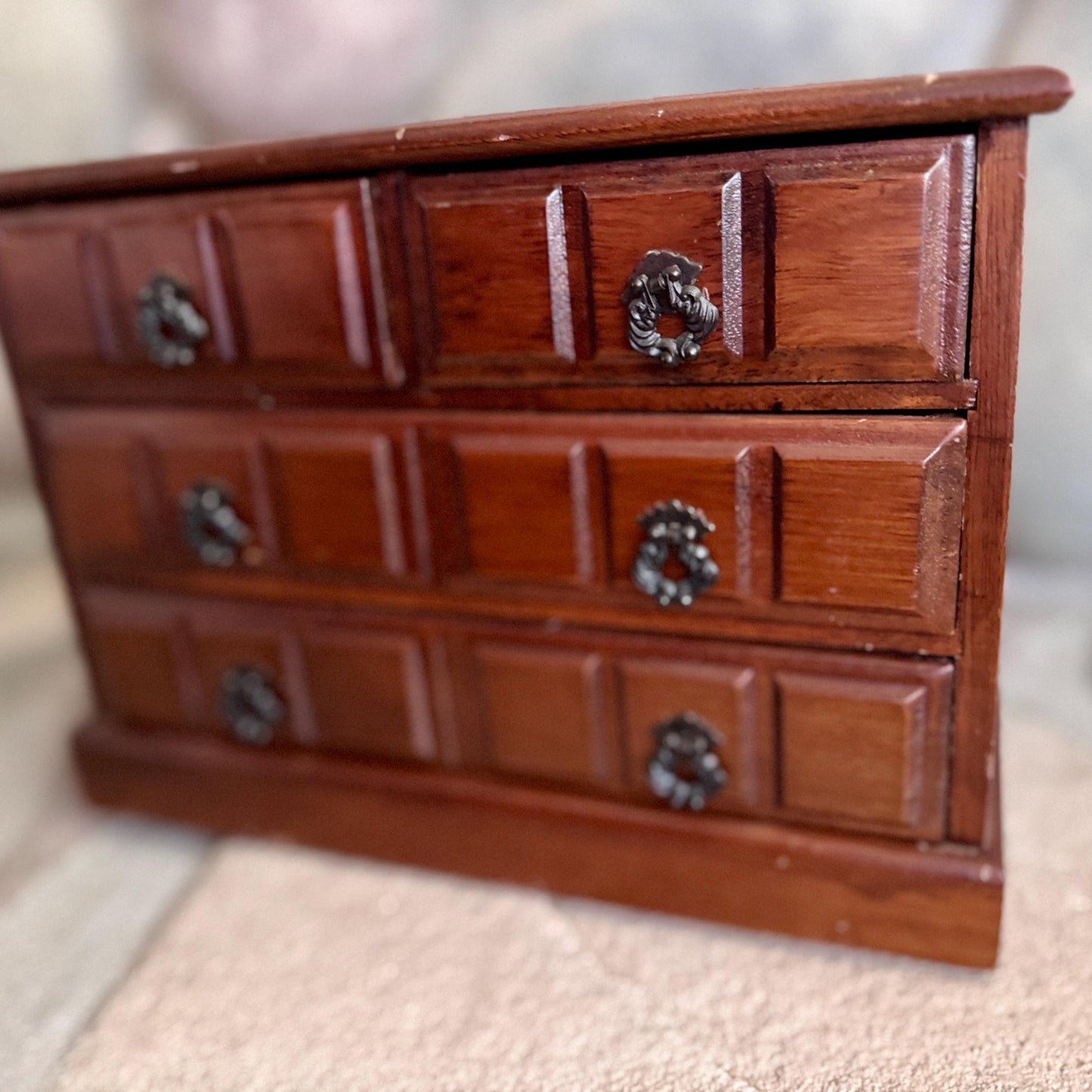 Vintage Sanyei Miniature Wooden Chest of Drawers/Jewelry Music Box