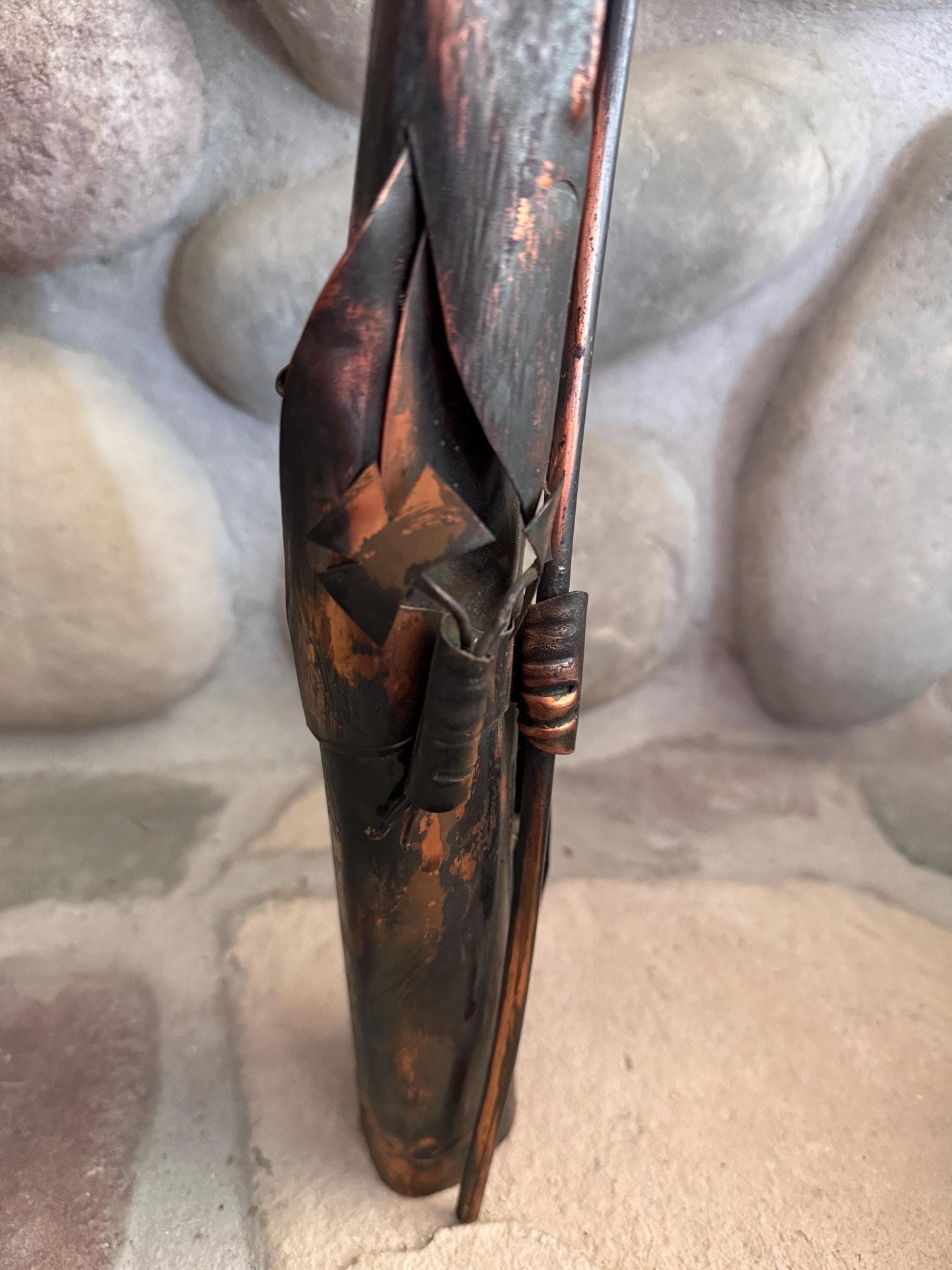 Vintage Brutalist Copper Sculpture: Signed Fergus O'Malley Irish Saint Figure