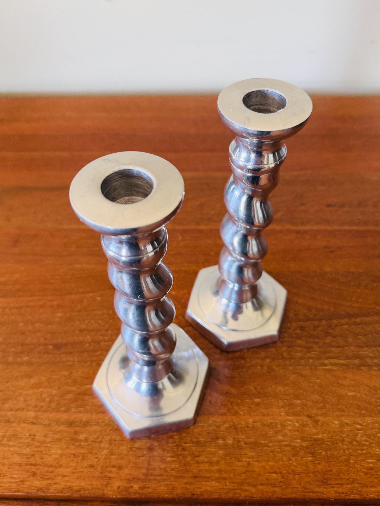 Vintage Aluminum Barley Twist Spiral Candlestick Holder, Taper Candle Pair Mid Century Modern