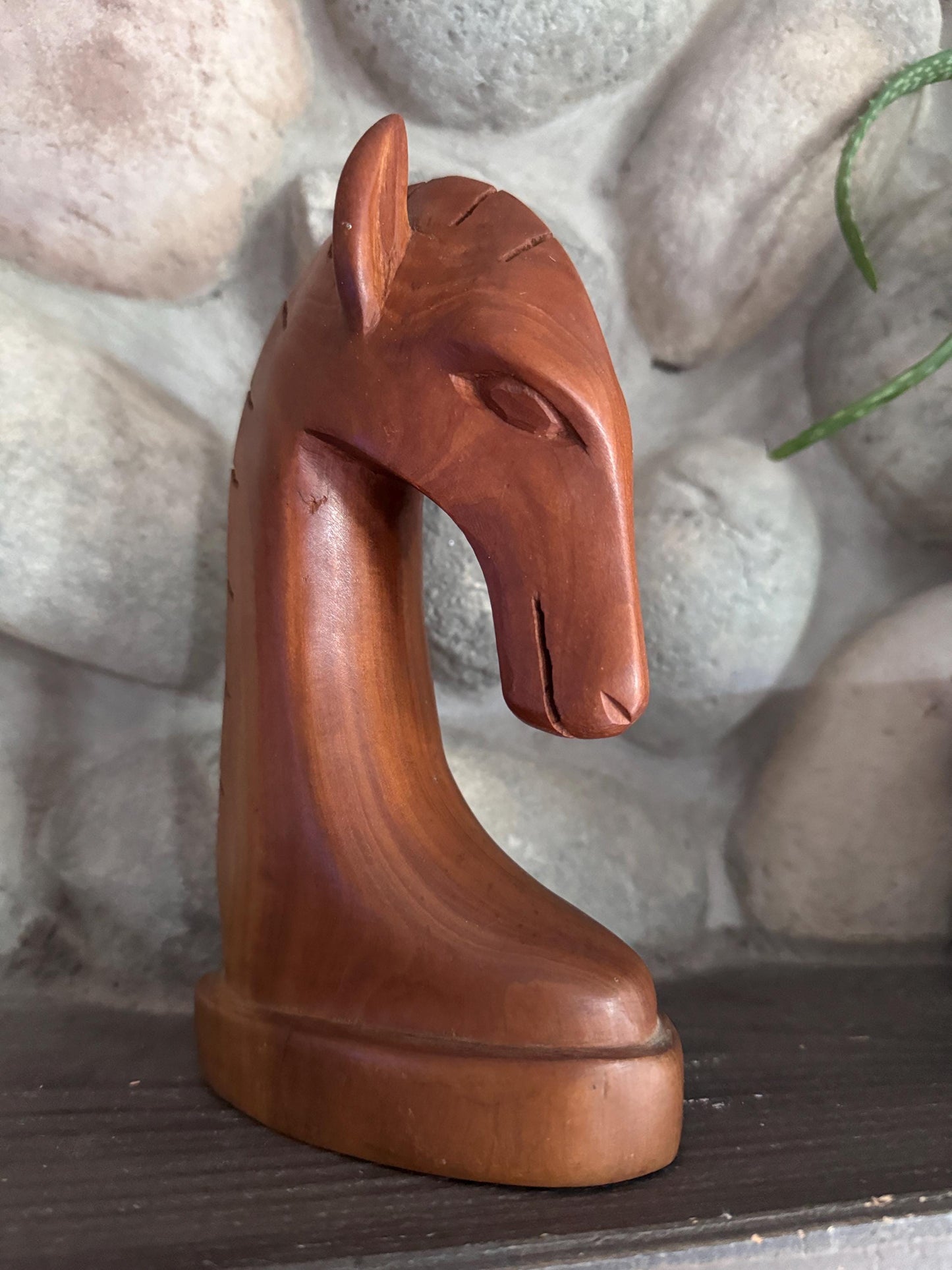 Hand-Carved Wooden Horse Head Figurine – Mid-Century Modern Style Decor