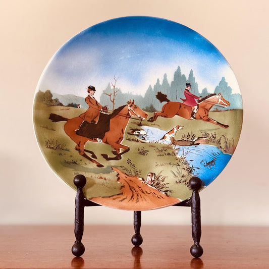 Antique German Equestrian Fox Hunt Plate: Ralph Lauren English Country Style