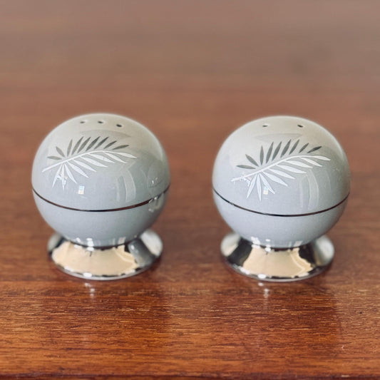 Flintridge Platinum Palm Salt & Pepper Shakers: Mid-Century Modern Porcelain
