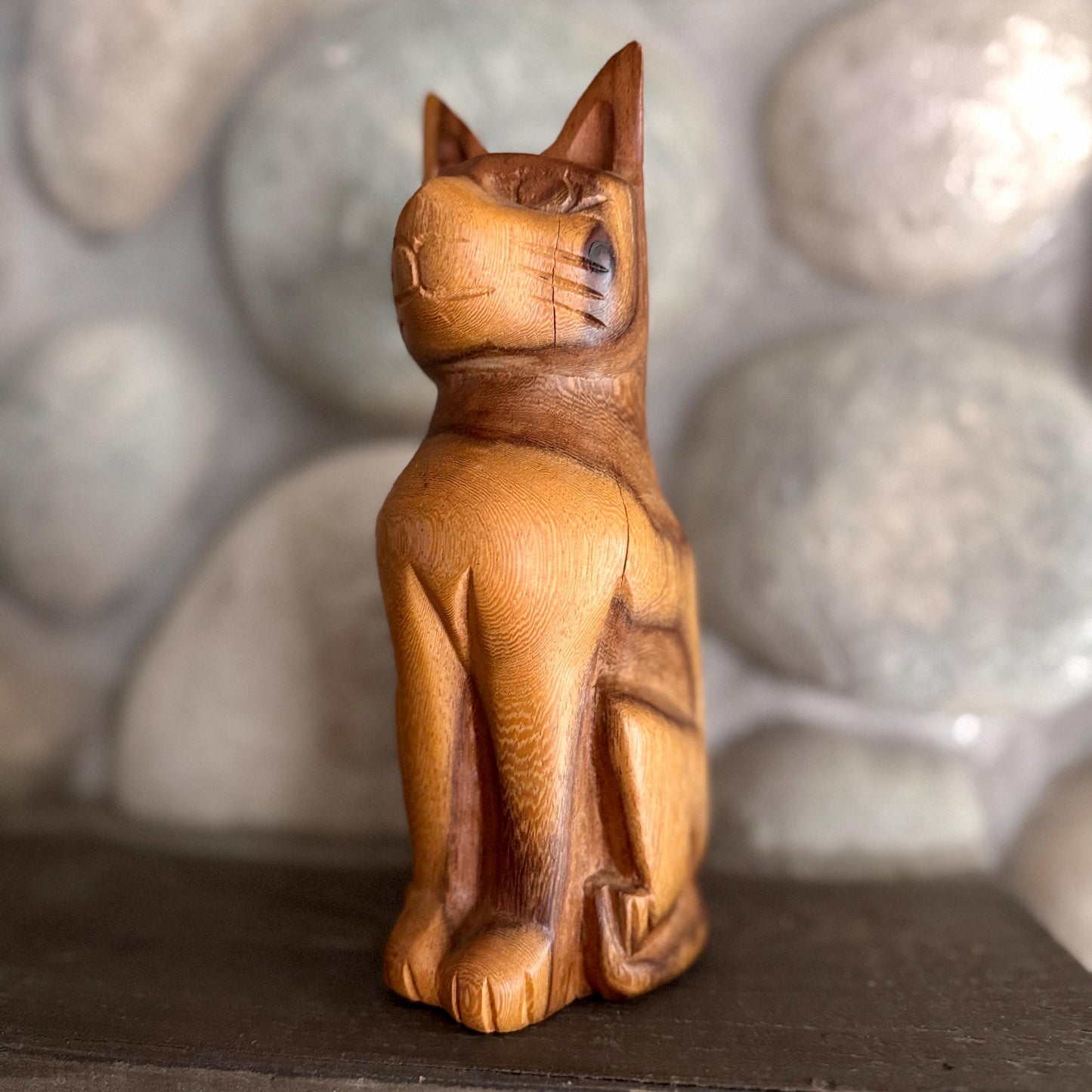 Vintage Hand Carved Wooden Mid Century Modern Cat Sculpture