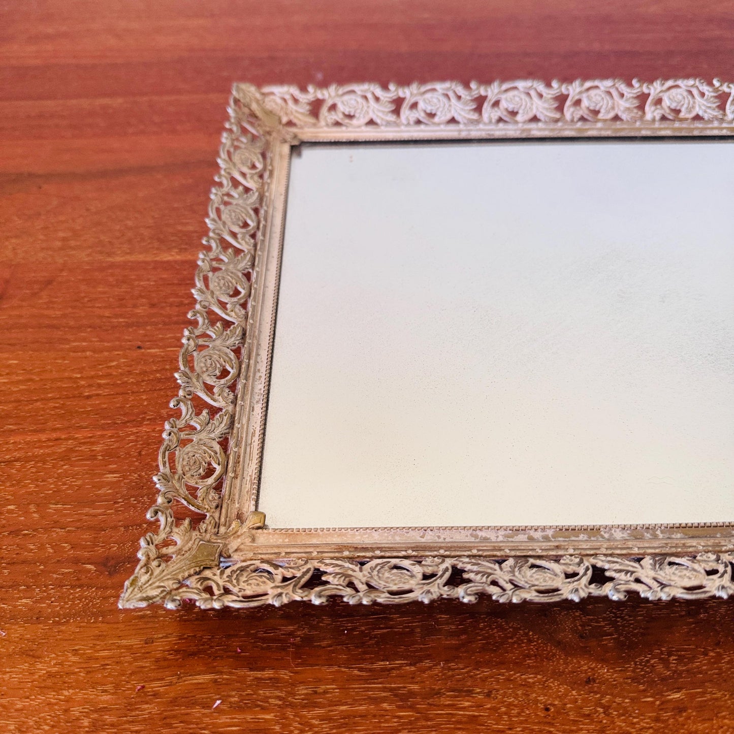 Vintage Hollywood Regency Mirrored Tray | Gilt Filigree Perfume Display